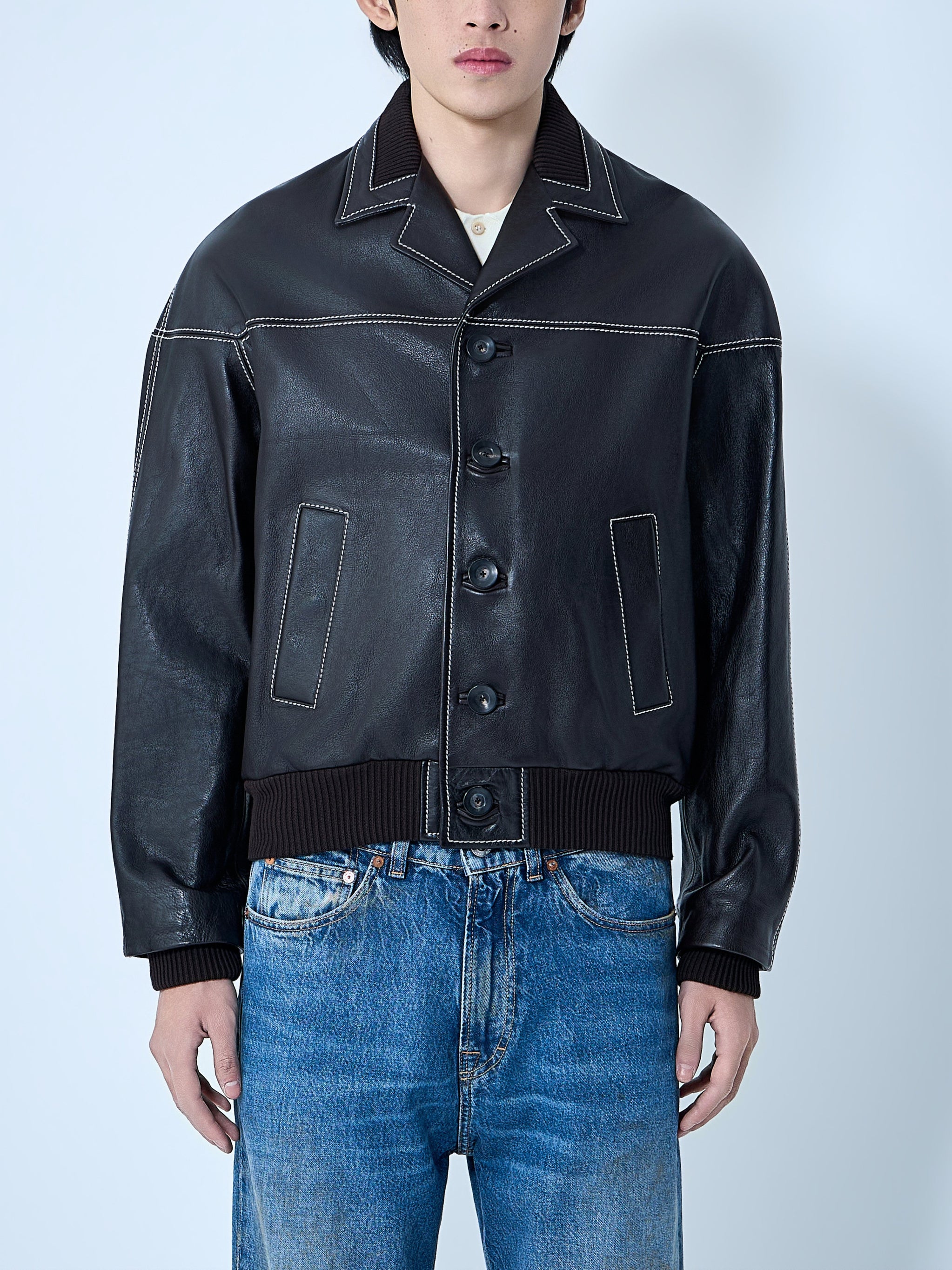 Leather Button-Up Jacket