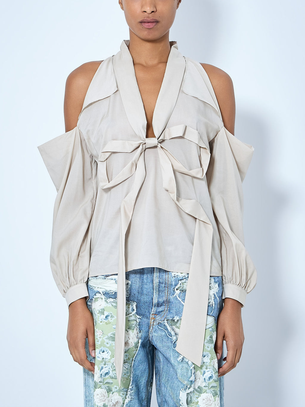Bow-Tie Open-Shoulder Blouse
