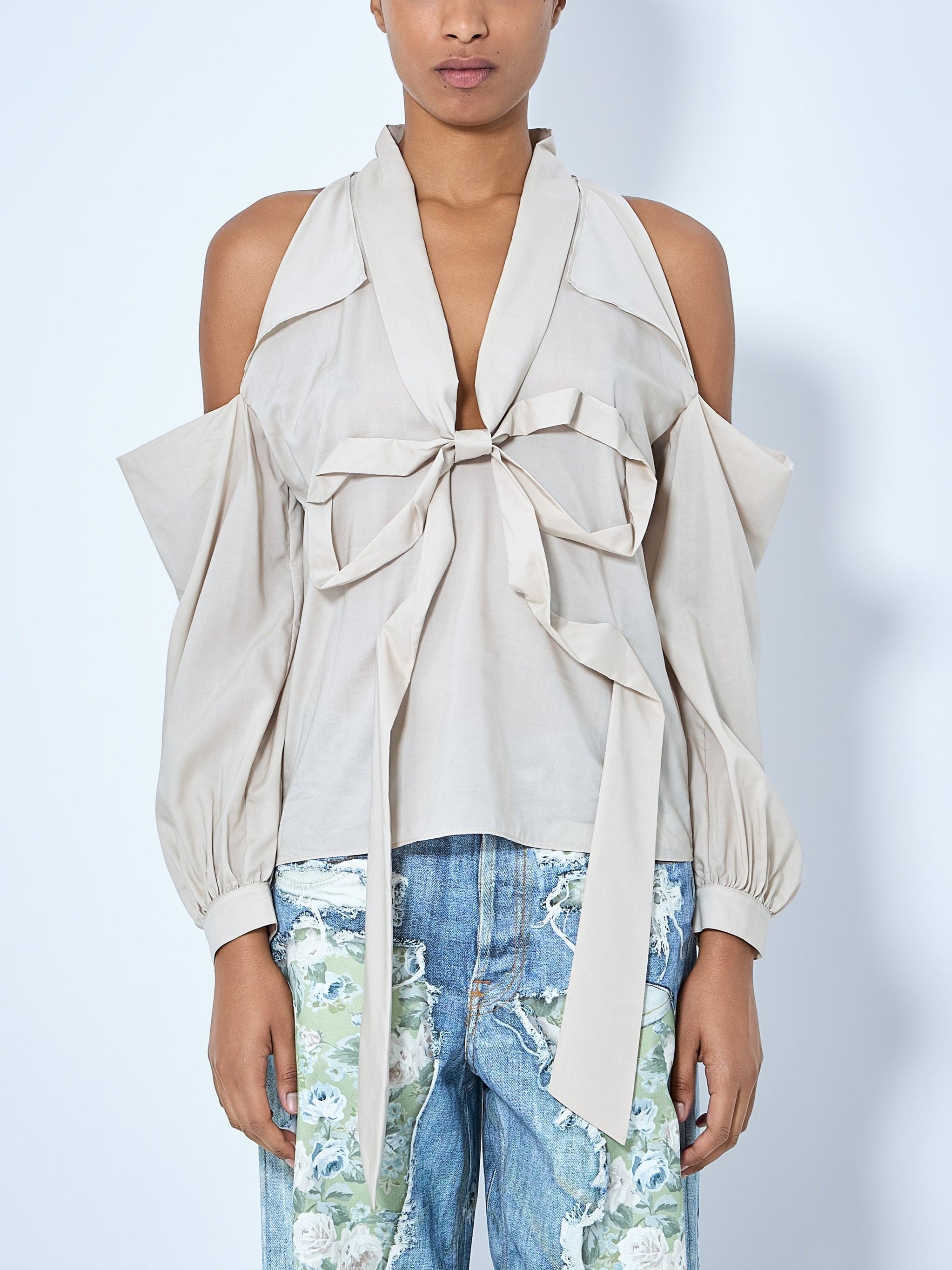 Bow-Tie Open-Shoulder Blouse