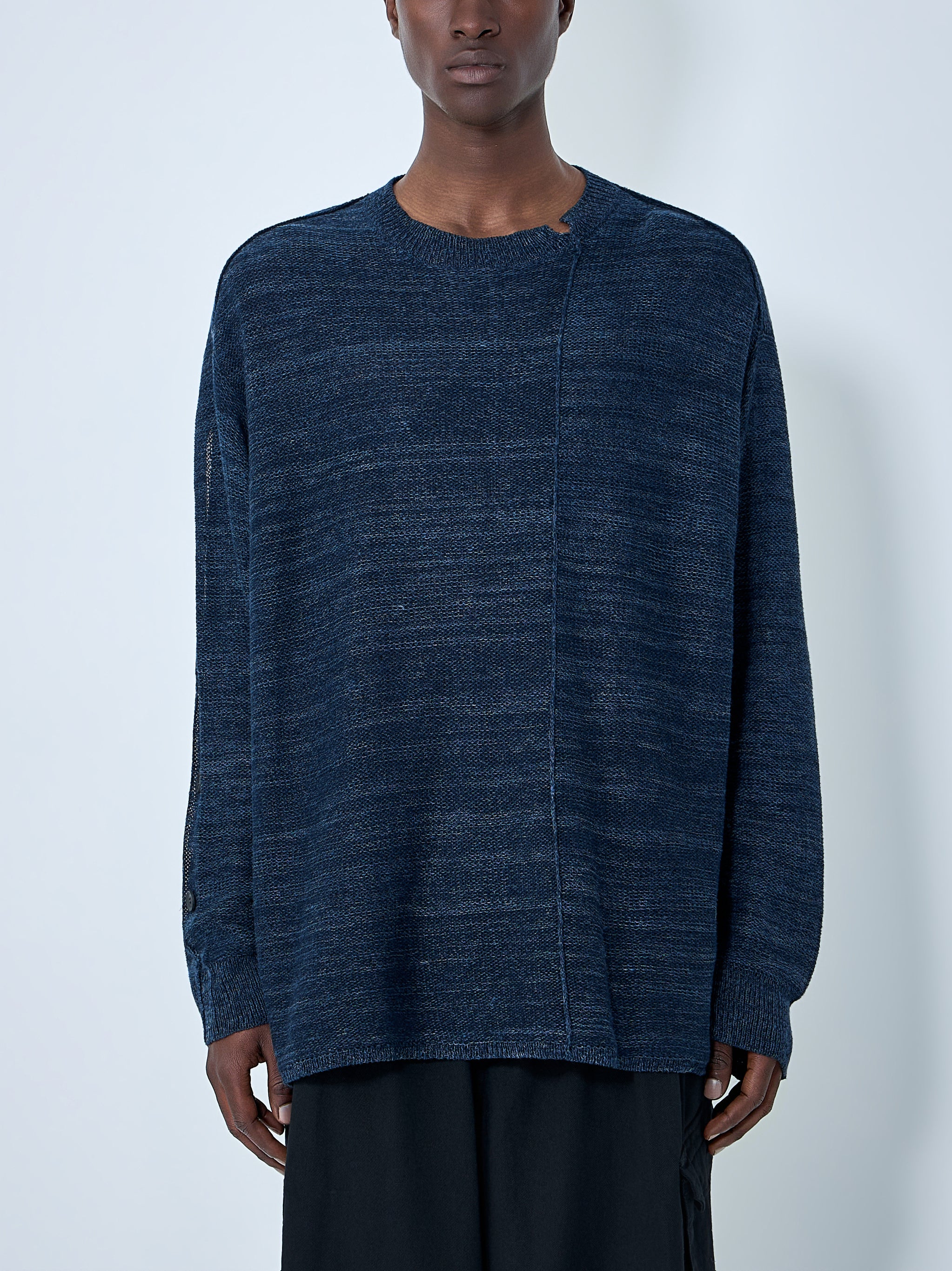 7G 2PLY Pallarel Yarn Button Detail Sweater