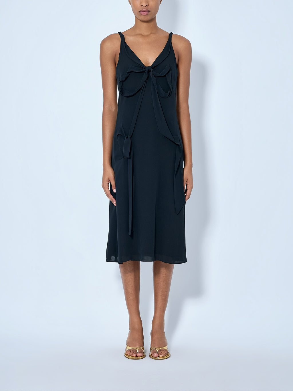Silk Midi Dress With Bow