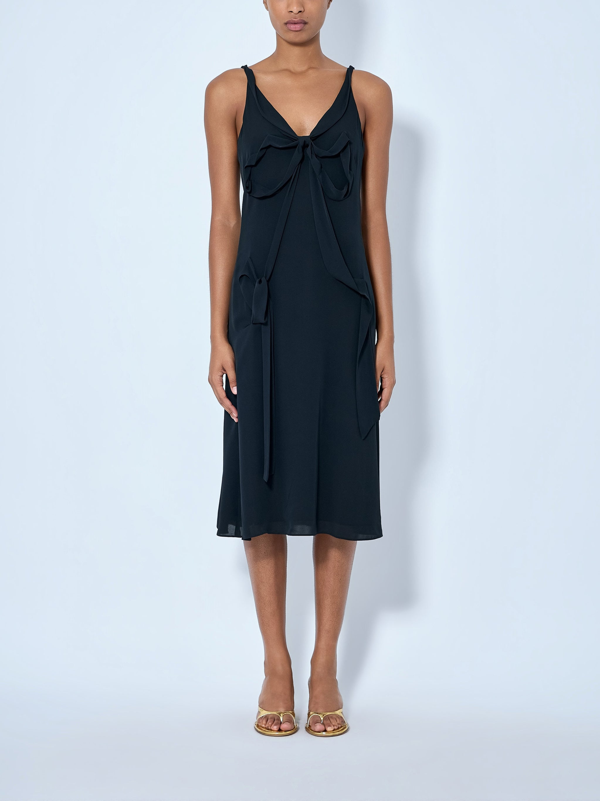 Silk Midi Dress With Bow