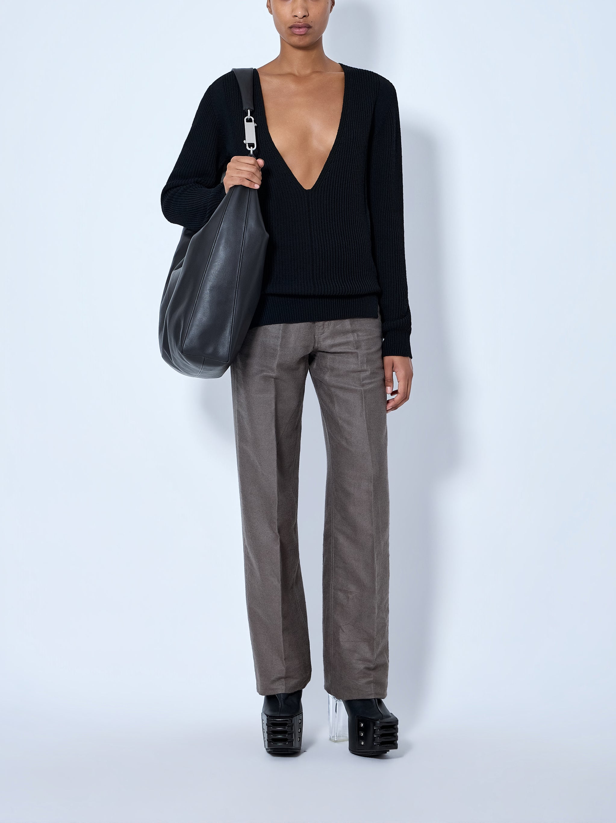 Deep V-Neck Ribbed Sweater