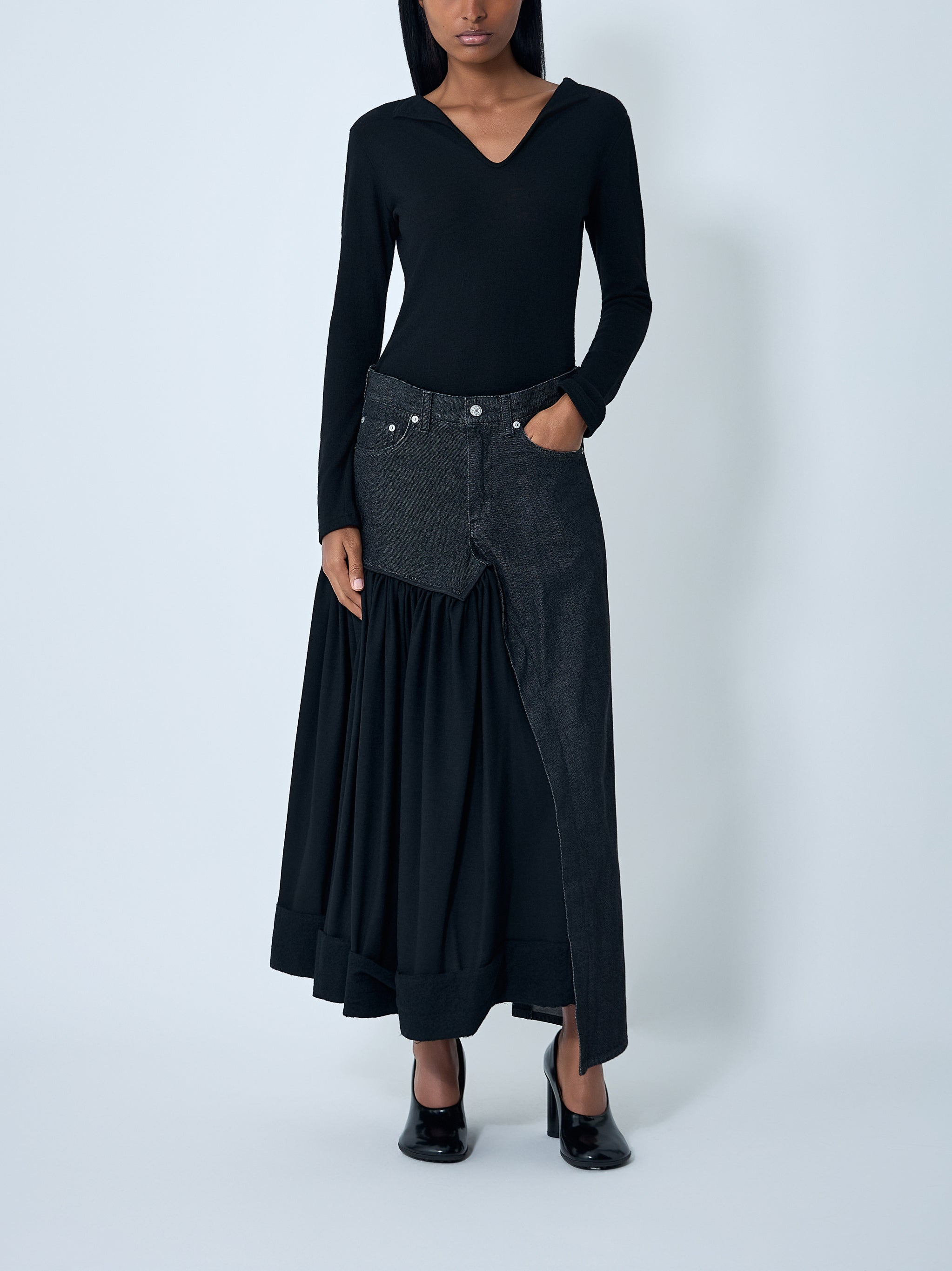 Cut-Off Combination Midi Skirt
