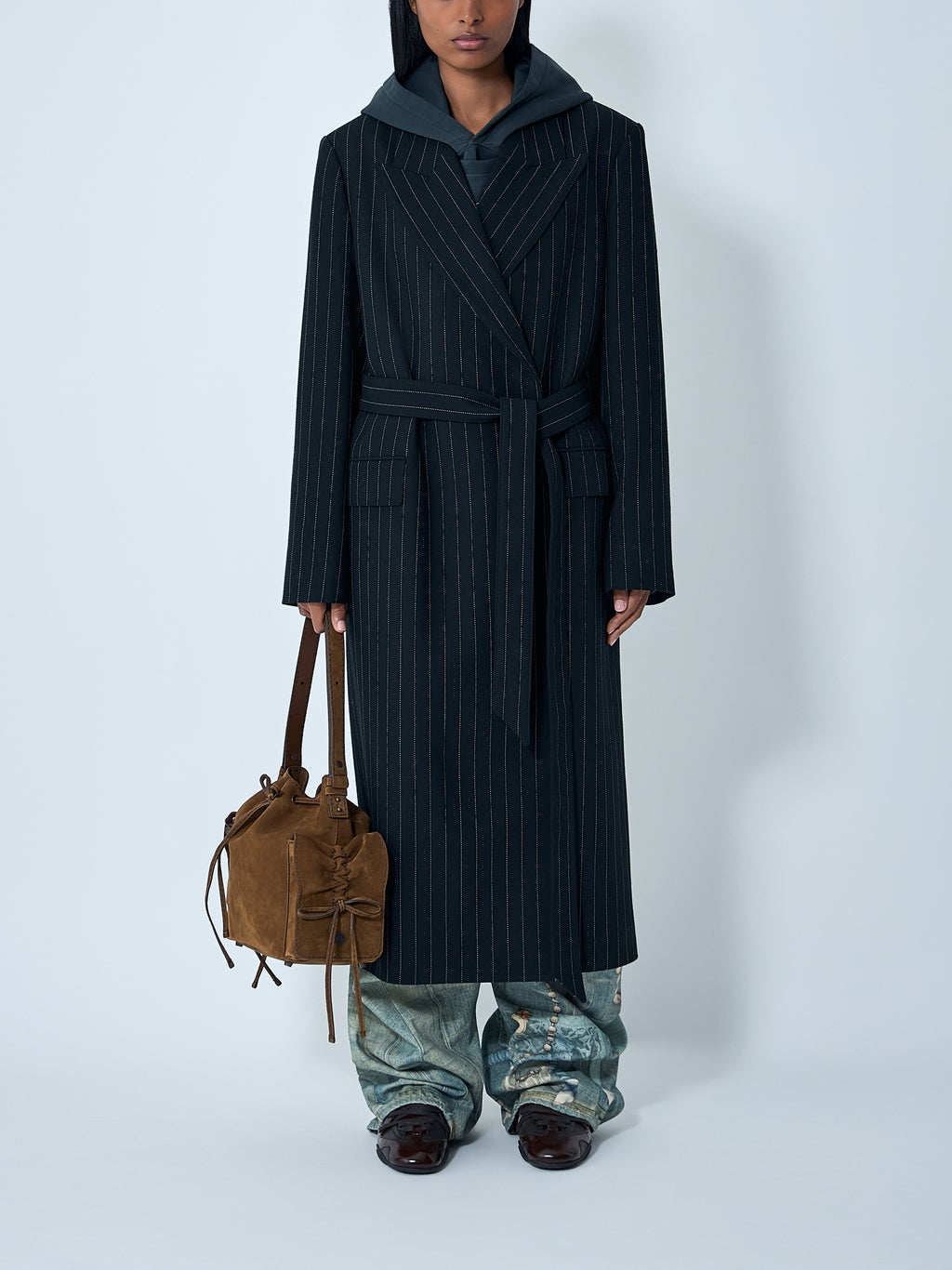 Belted Pinstripe Coat