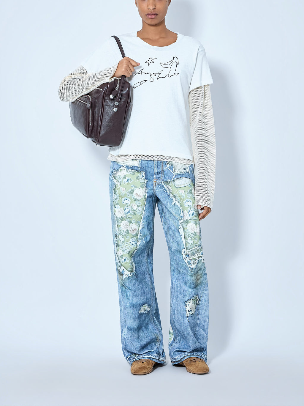 Layered Mesh Sleeve T-shirt