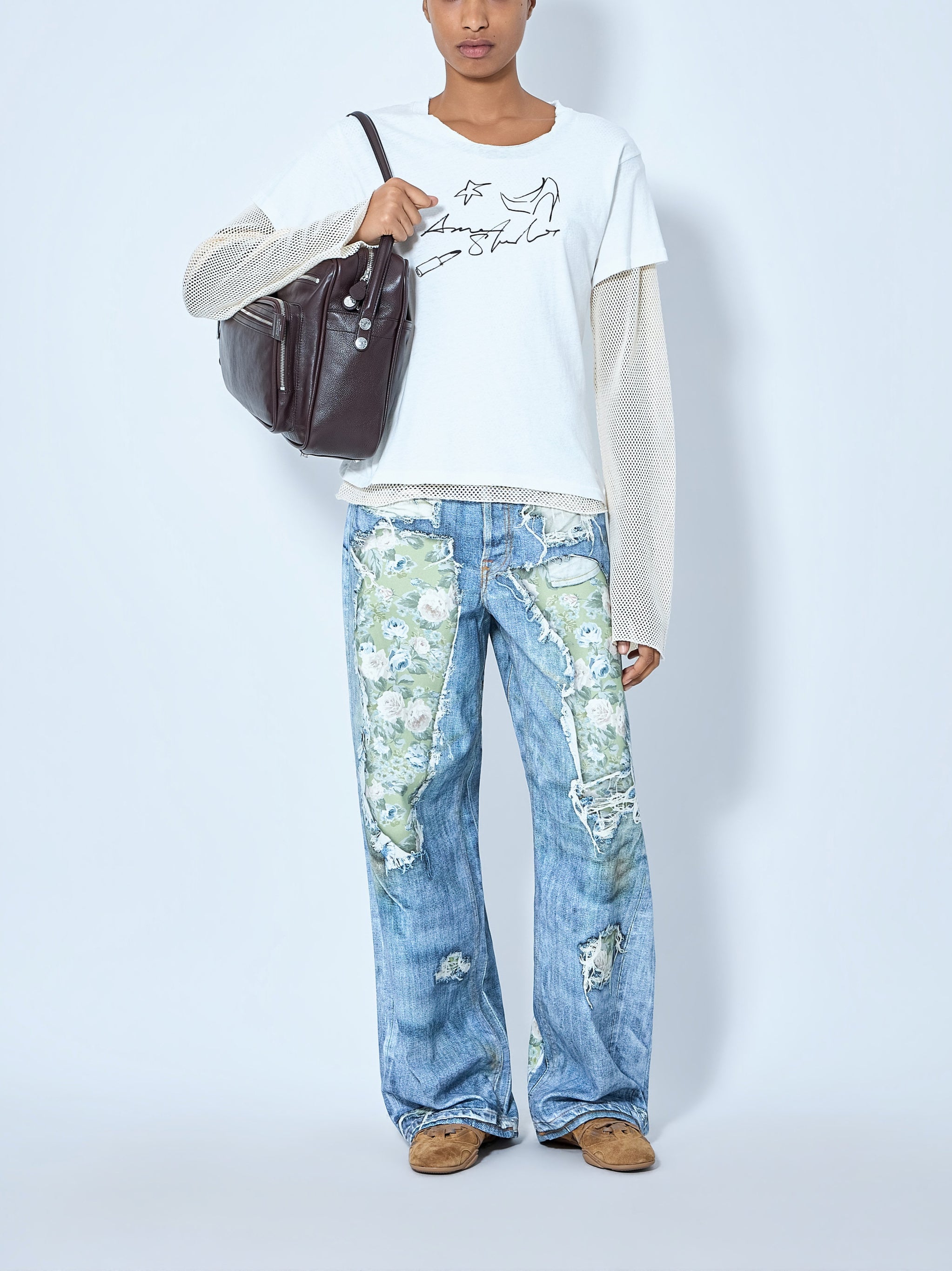 Layered Mesh Sleeve T-shirt