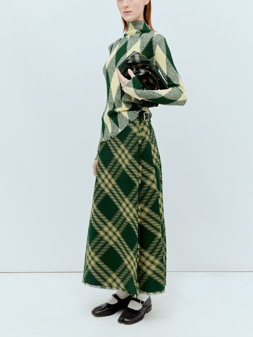 Wool Check Midi Skirt