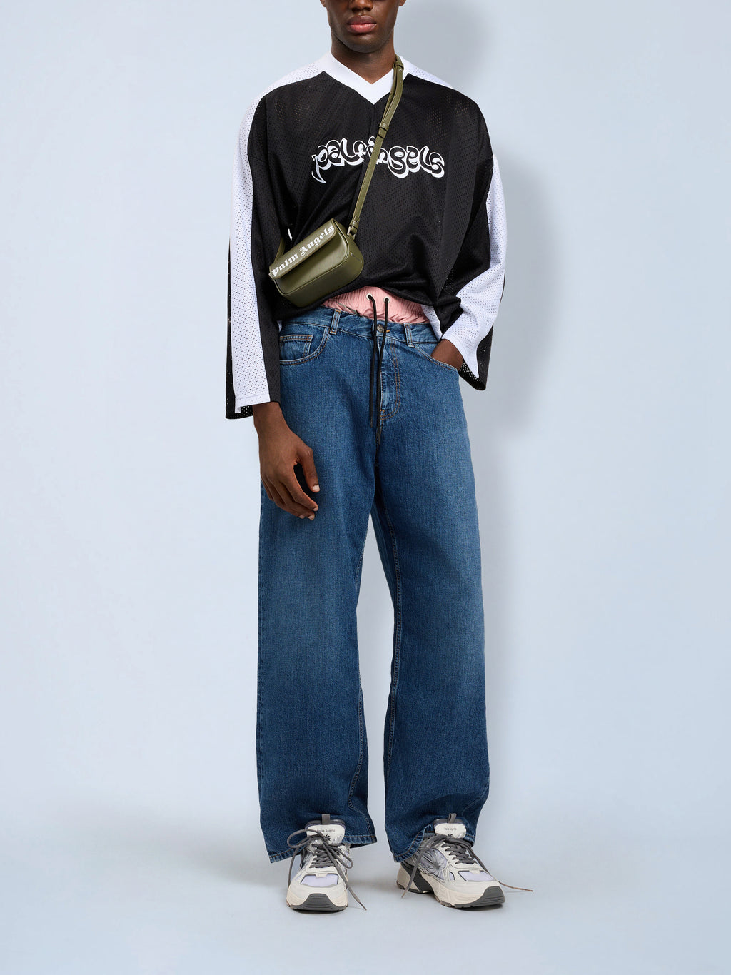 Thai Logo Mesh Loose Long-Sleeved T-Shirt
