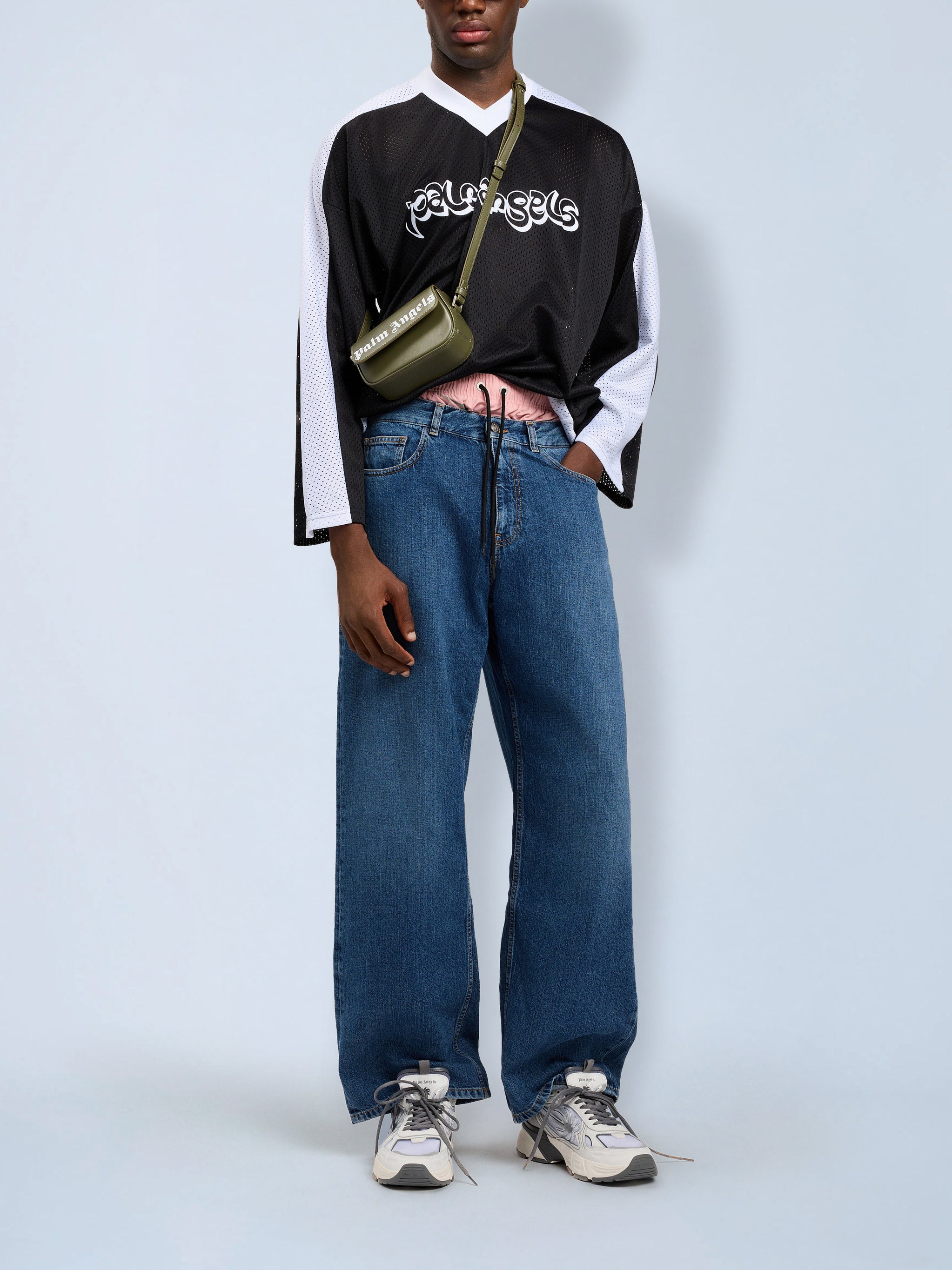 Thai Logo Mesh Loose Long-Sleeved T-Shirt