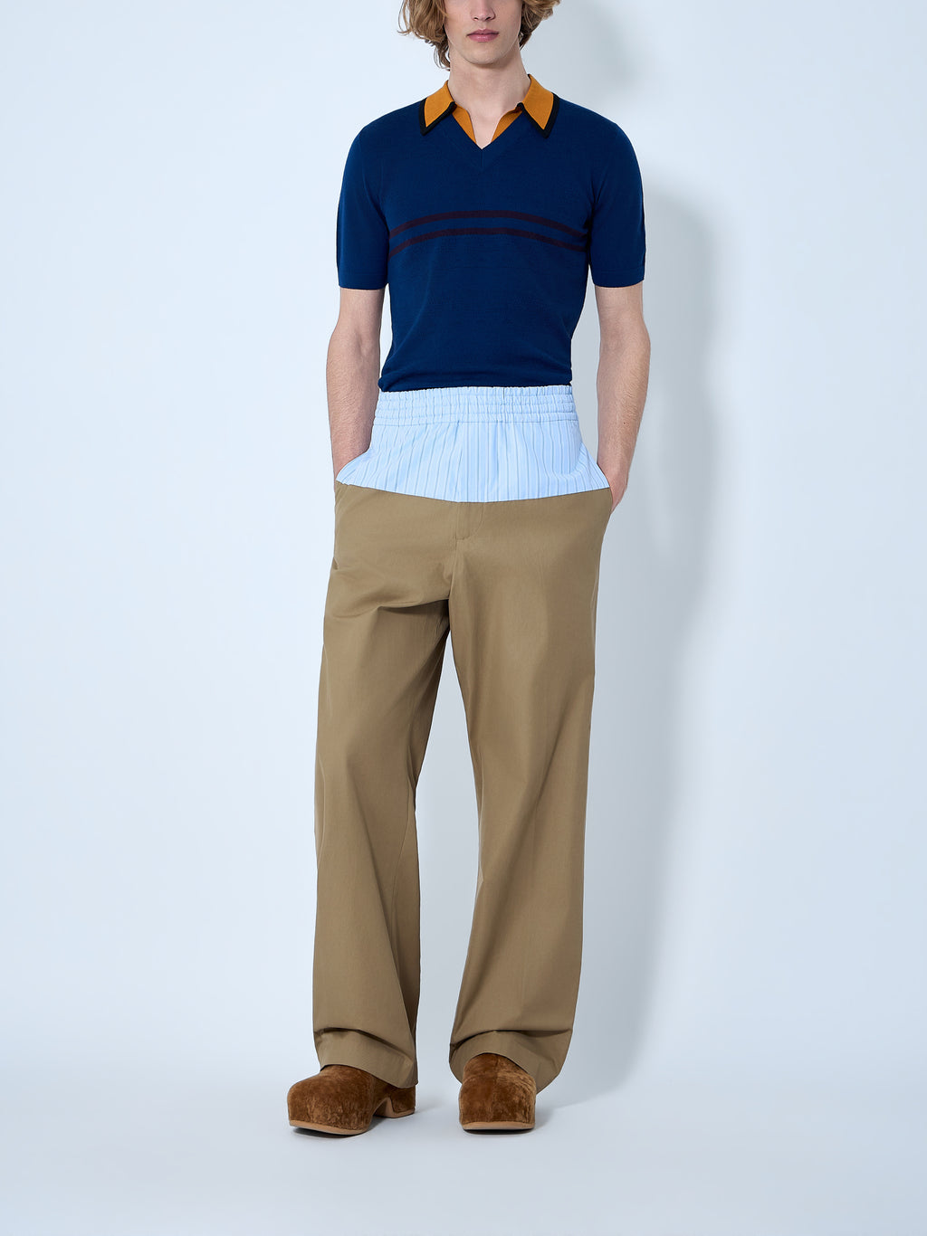 V-neck Contrast Collar Knit Polo Shirt