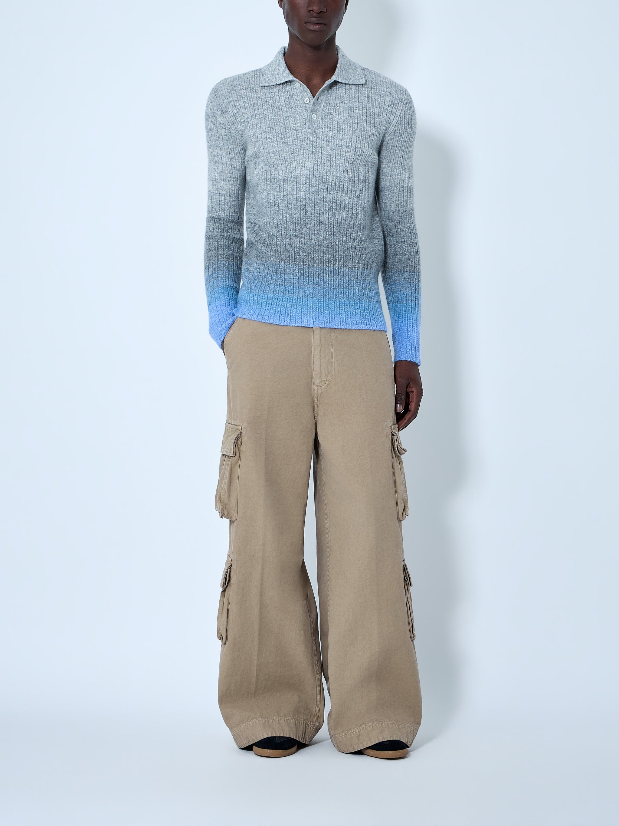 Ribbed Knit Polo Sweater