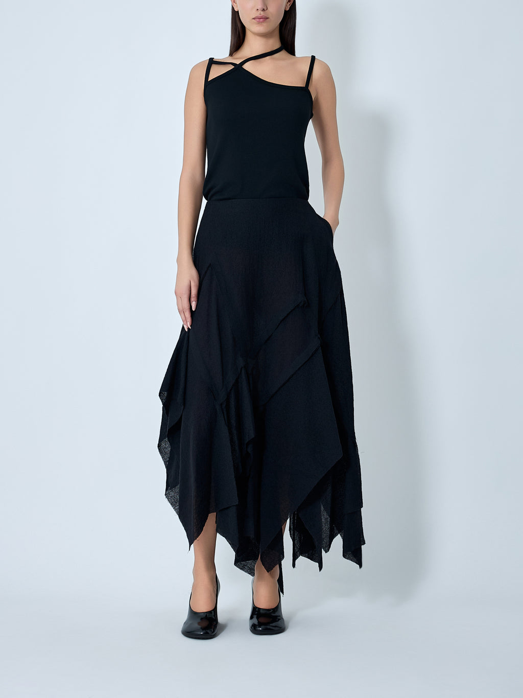 Gauzed Frilled Midi Skirt