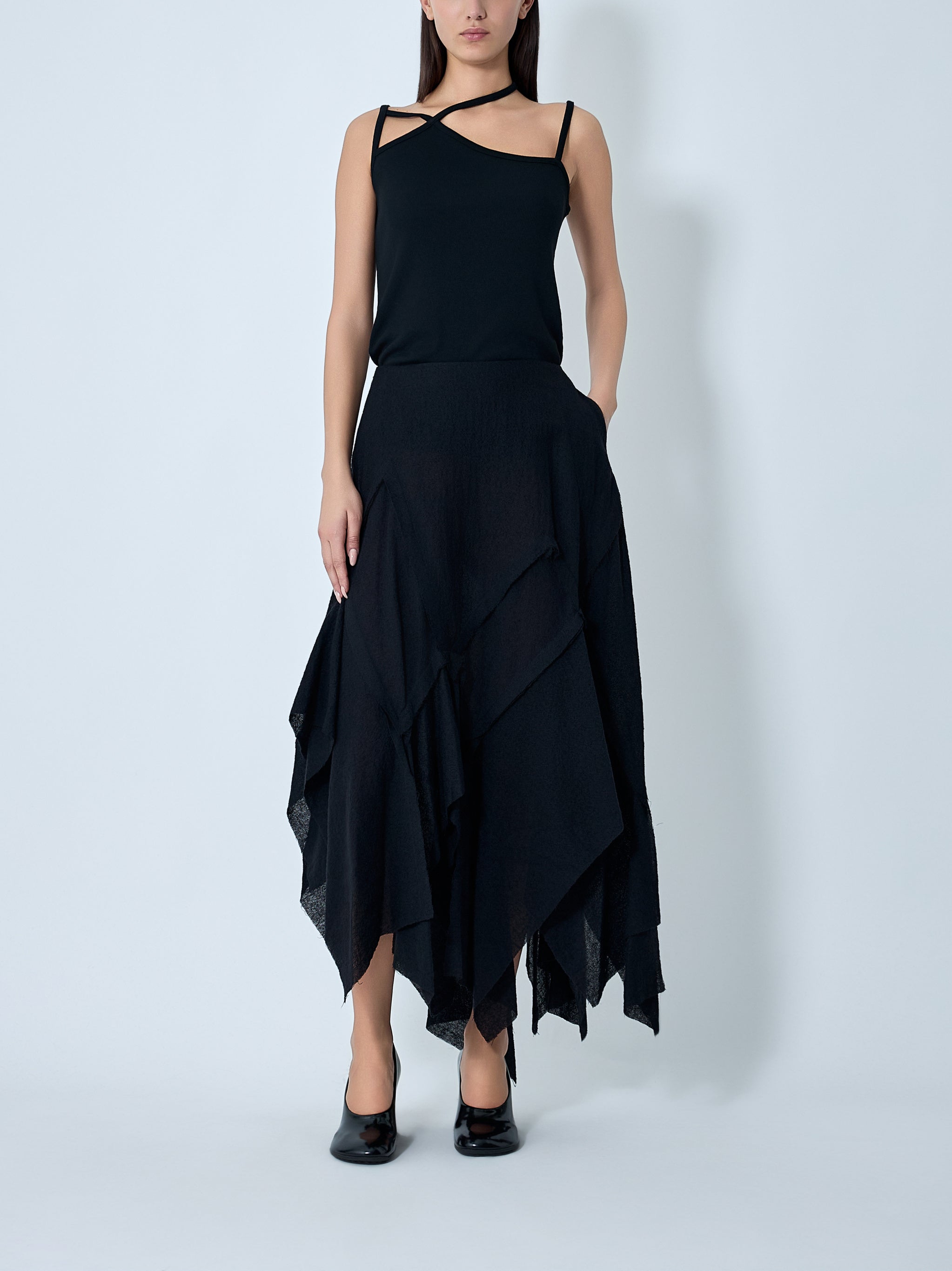 Gauzed Frilled Midi Skirt