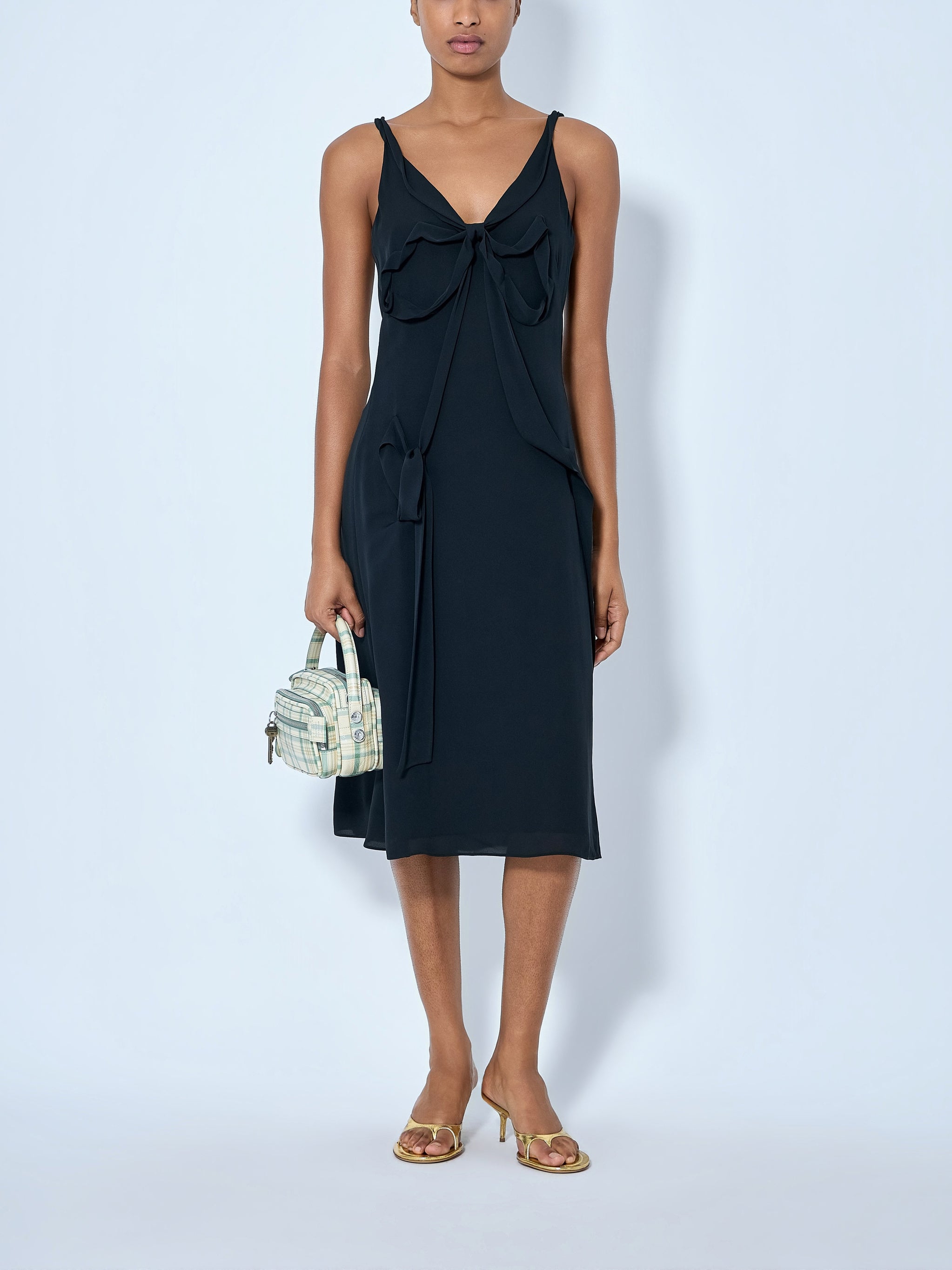 Silk Midi Dress With Bow