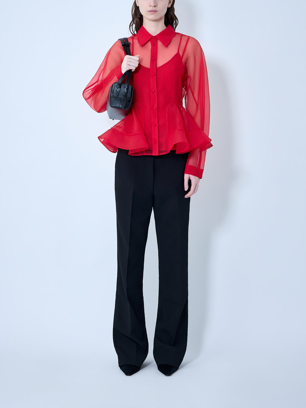 Textured Organza Peplum Shirt