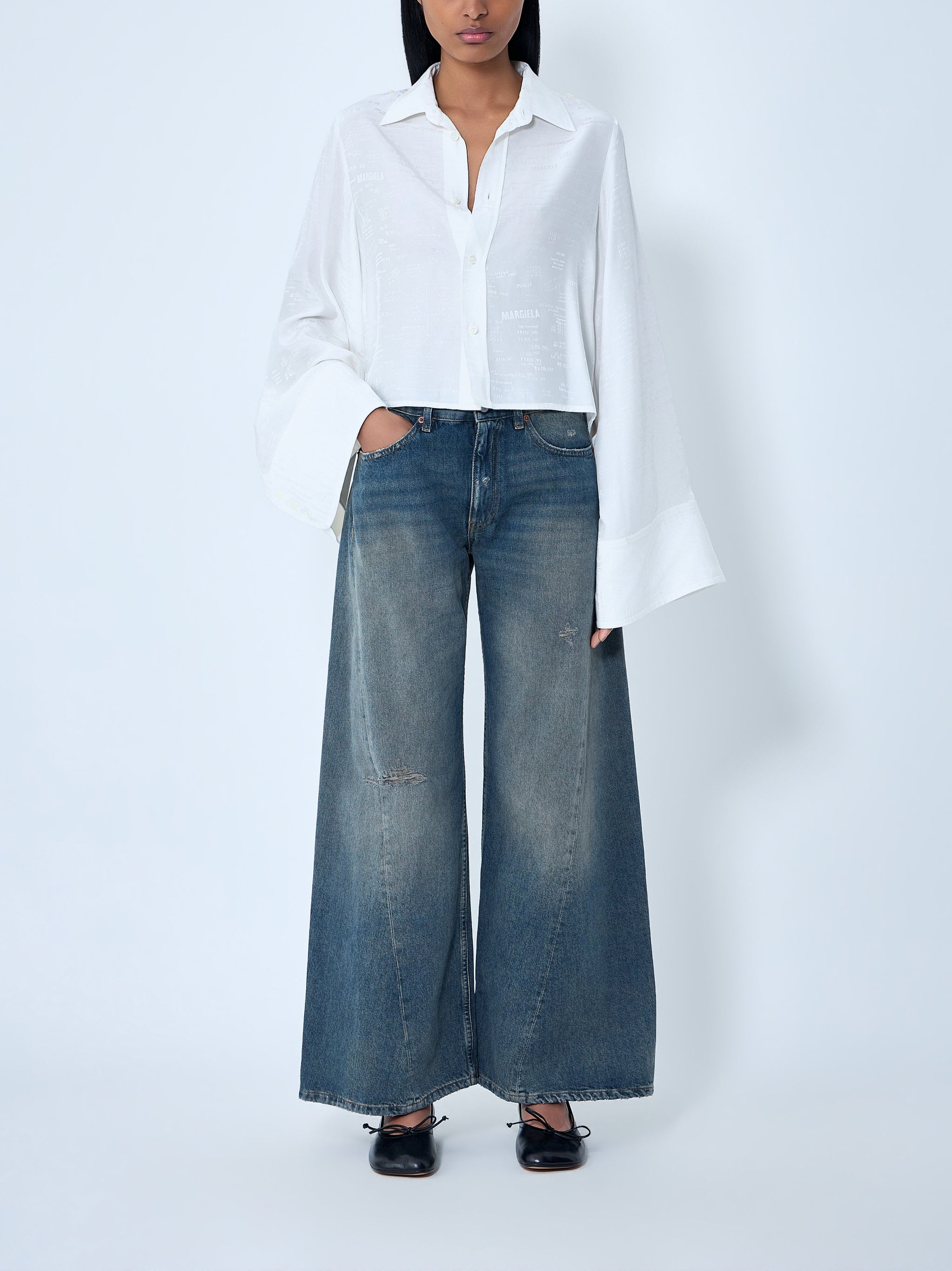 Button-Down Shirt With Long Flared Sleeves