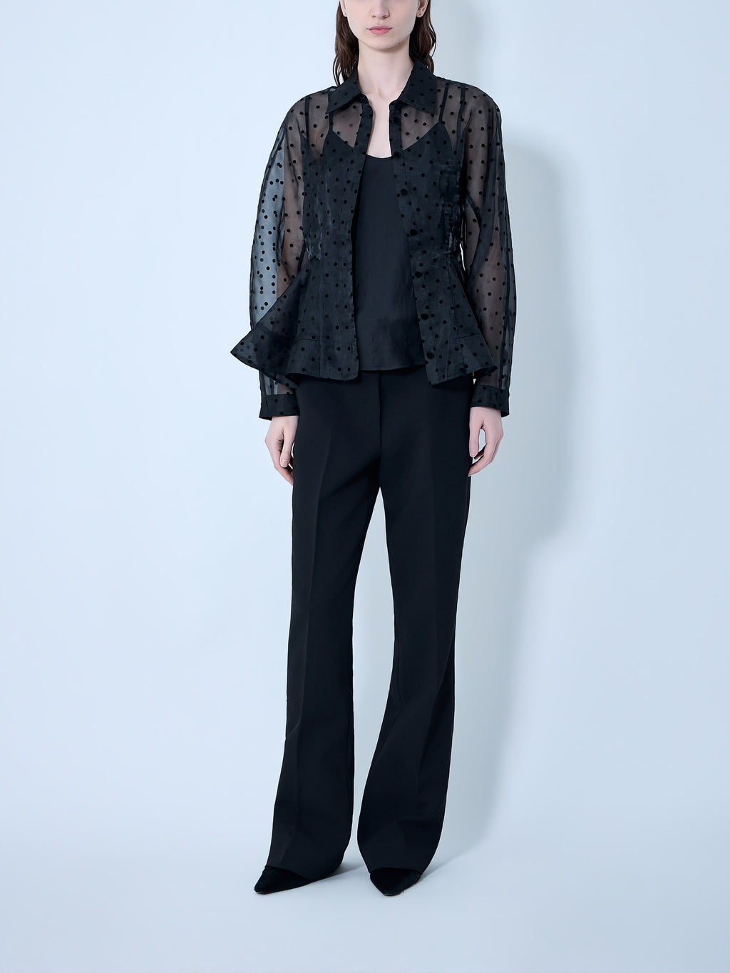 Flocked Organza Peplum Shirt