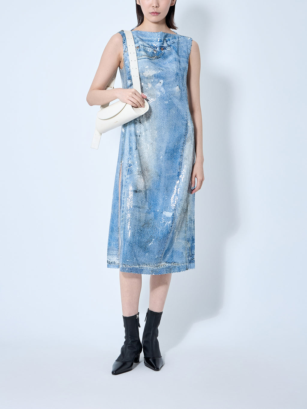 Printed Sequin Midi Dress