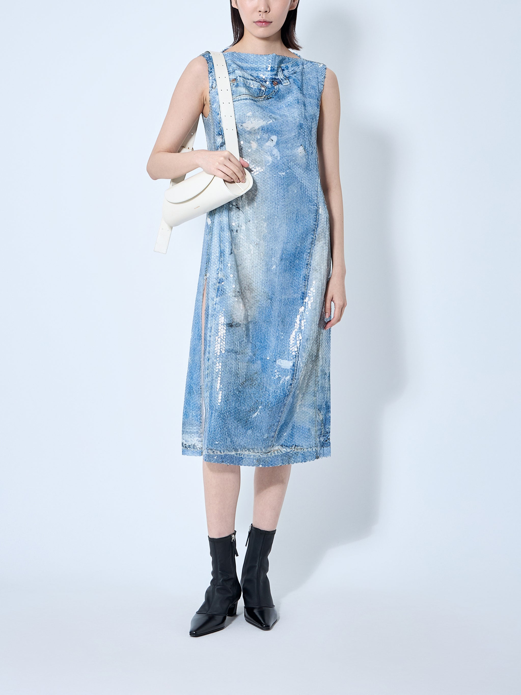 Printed Sequin Midi Dress
