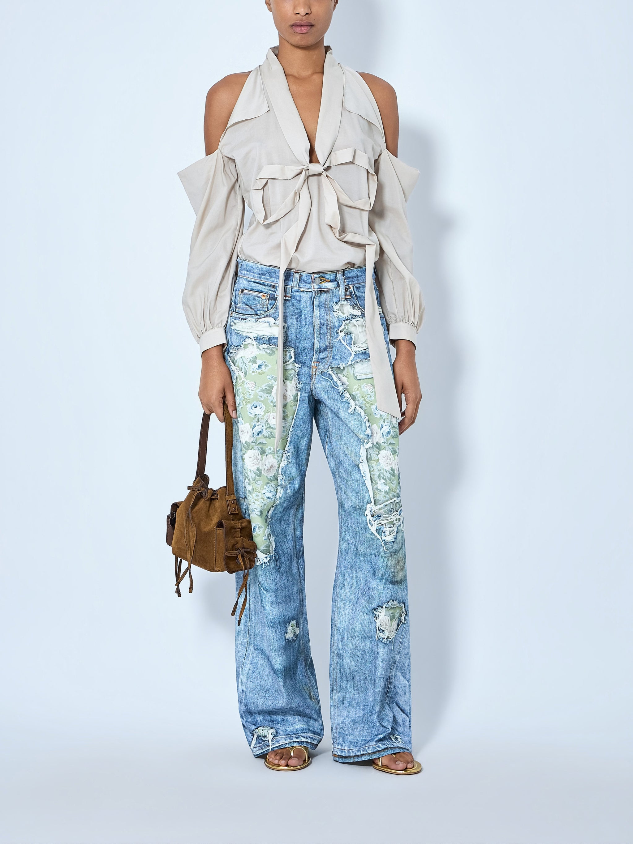 Bow-Tie Open-Shoulder Blouse