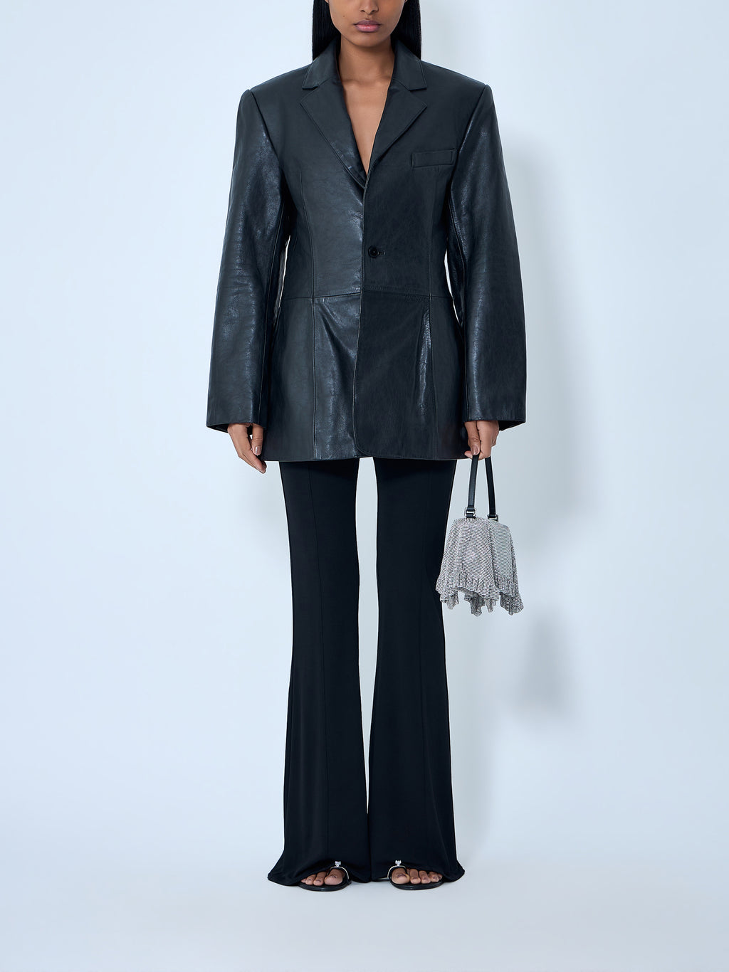 Leather Single-Breasted Blazer