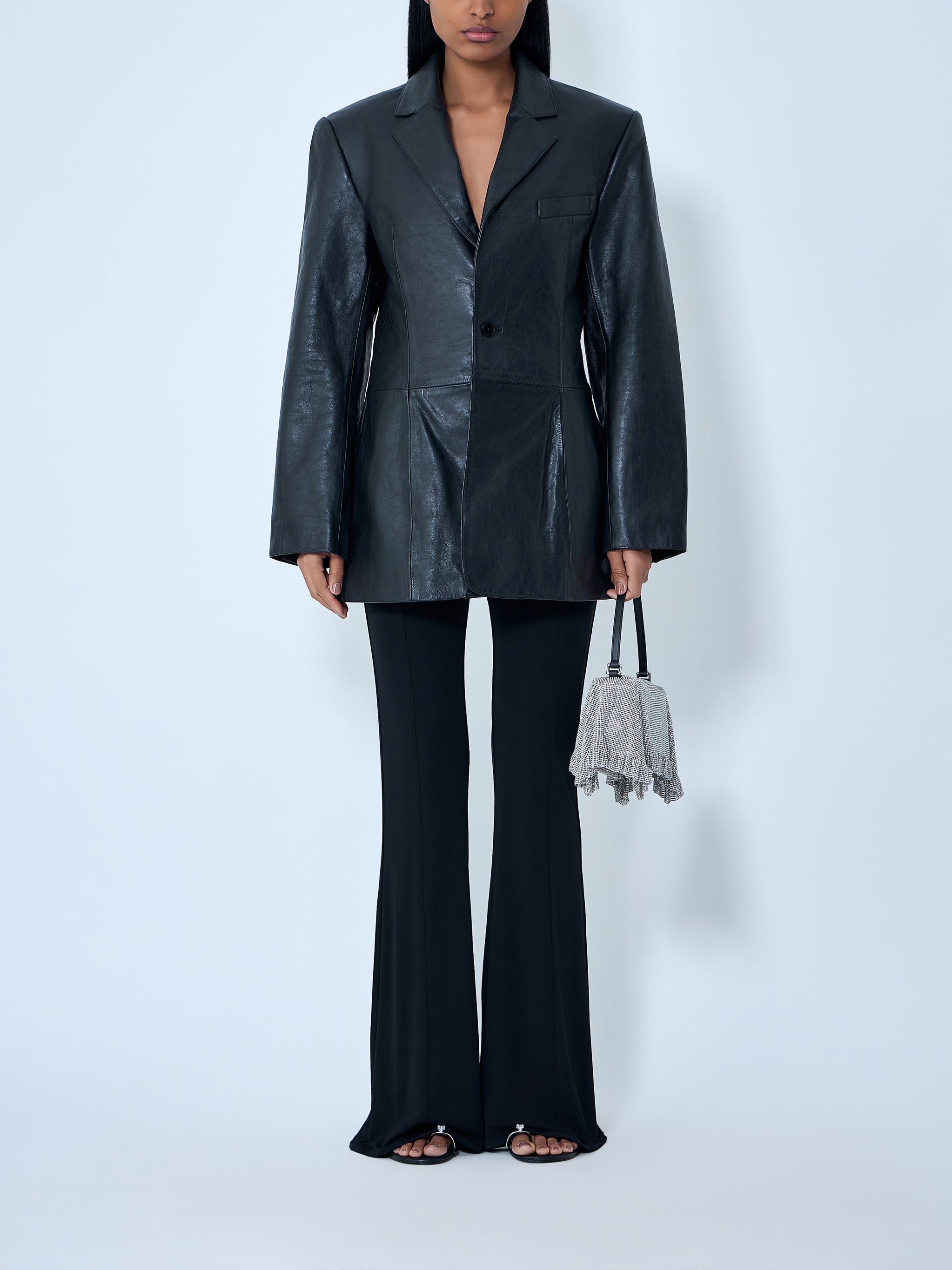 Leather Single-Breasted Blazer