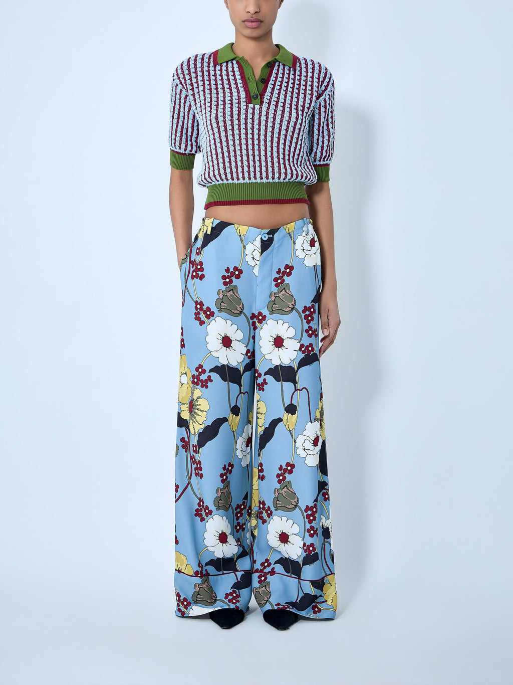 Wide-Leg Floral Trousers