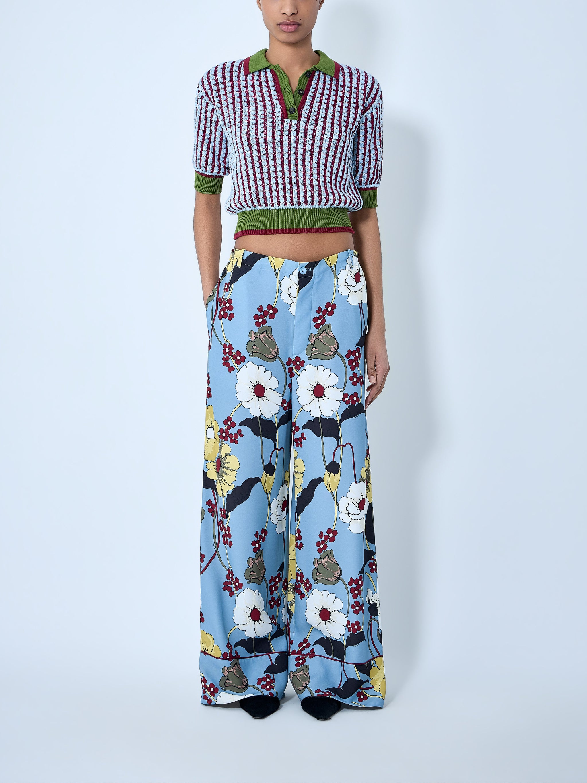 Wide-Leg Floral Trousers
