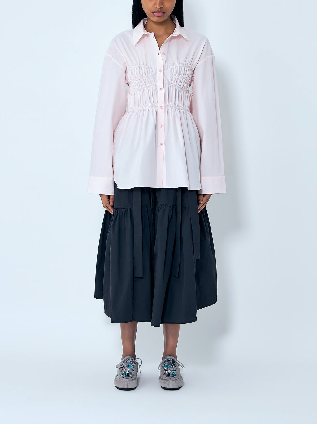 Smocked Detail Poplin Shirt