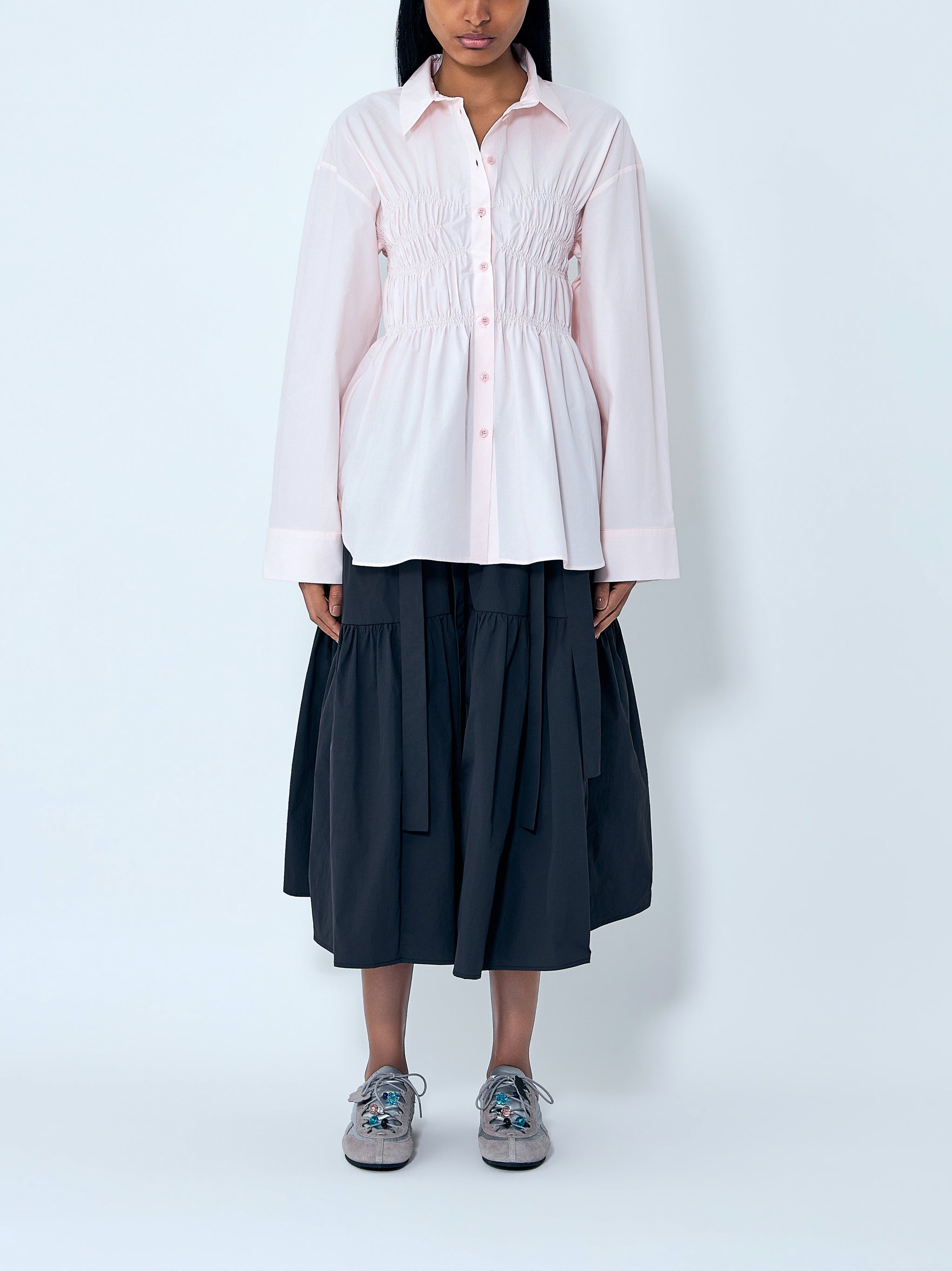 Smocked Detail Poplin Shirt