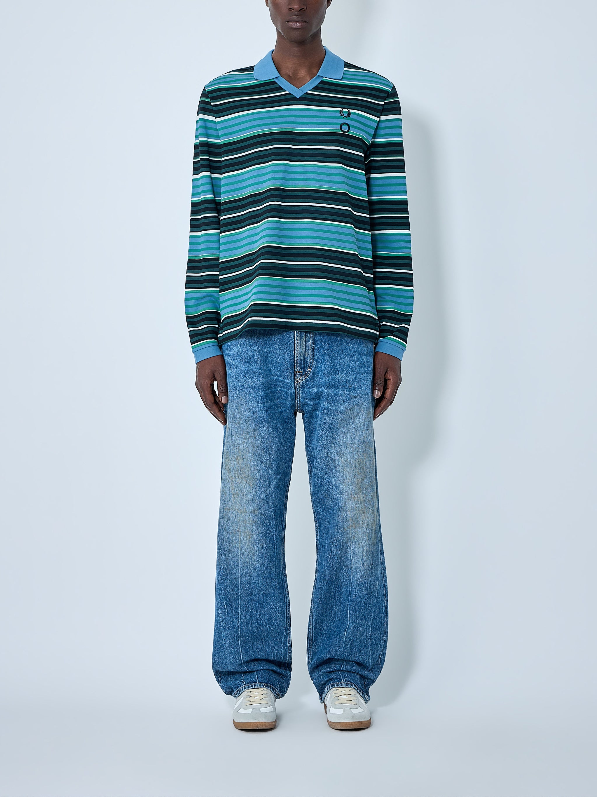 Striped Long-Sleeve Polo Shirt