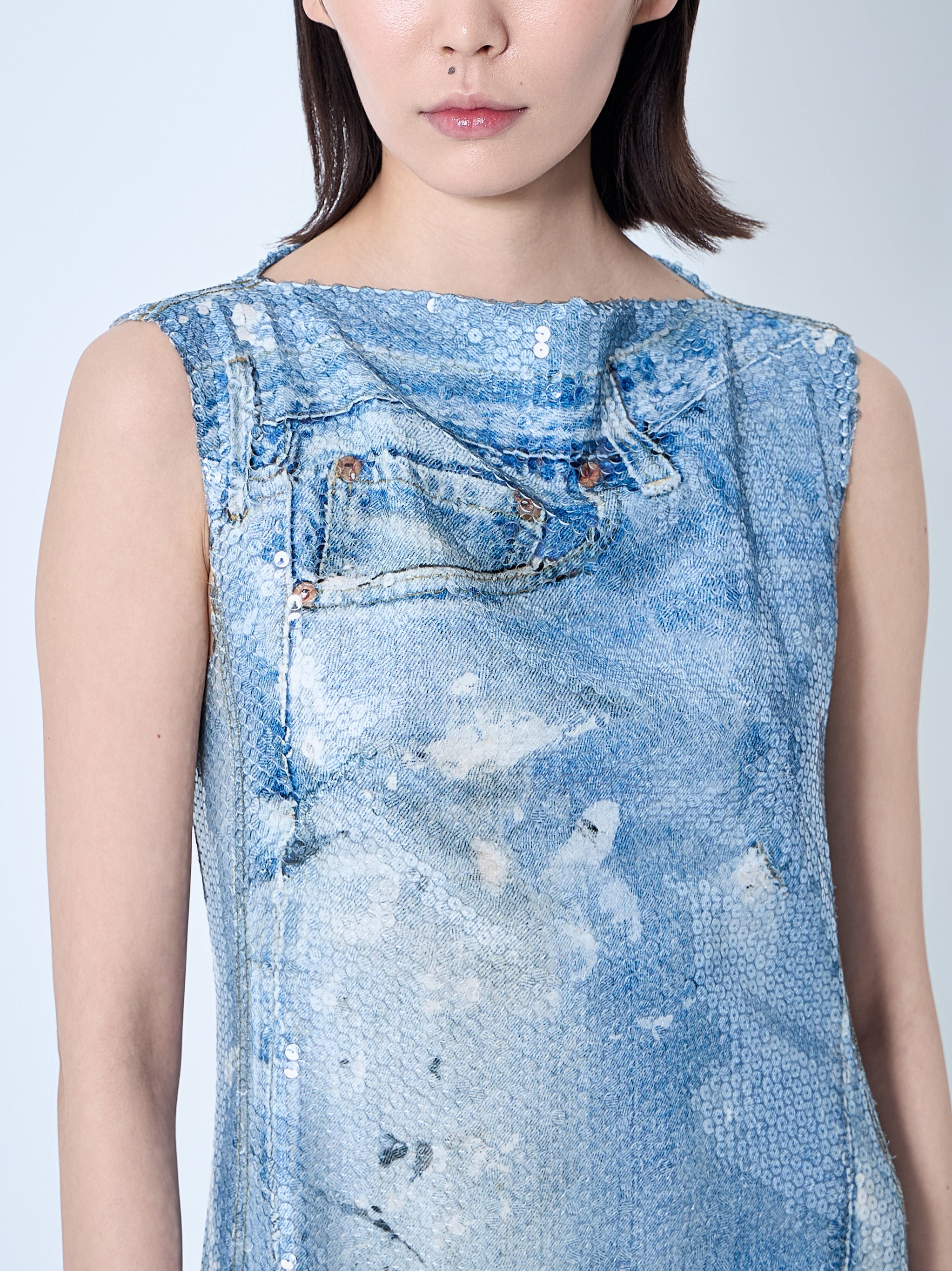 Printed Sequin Midi Dress