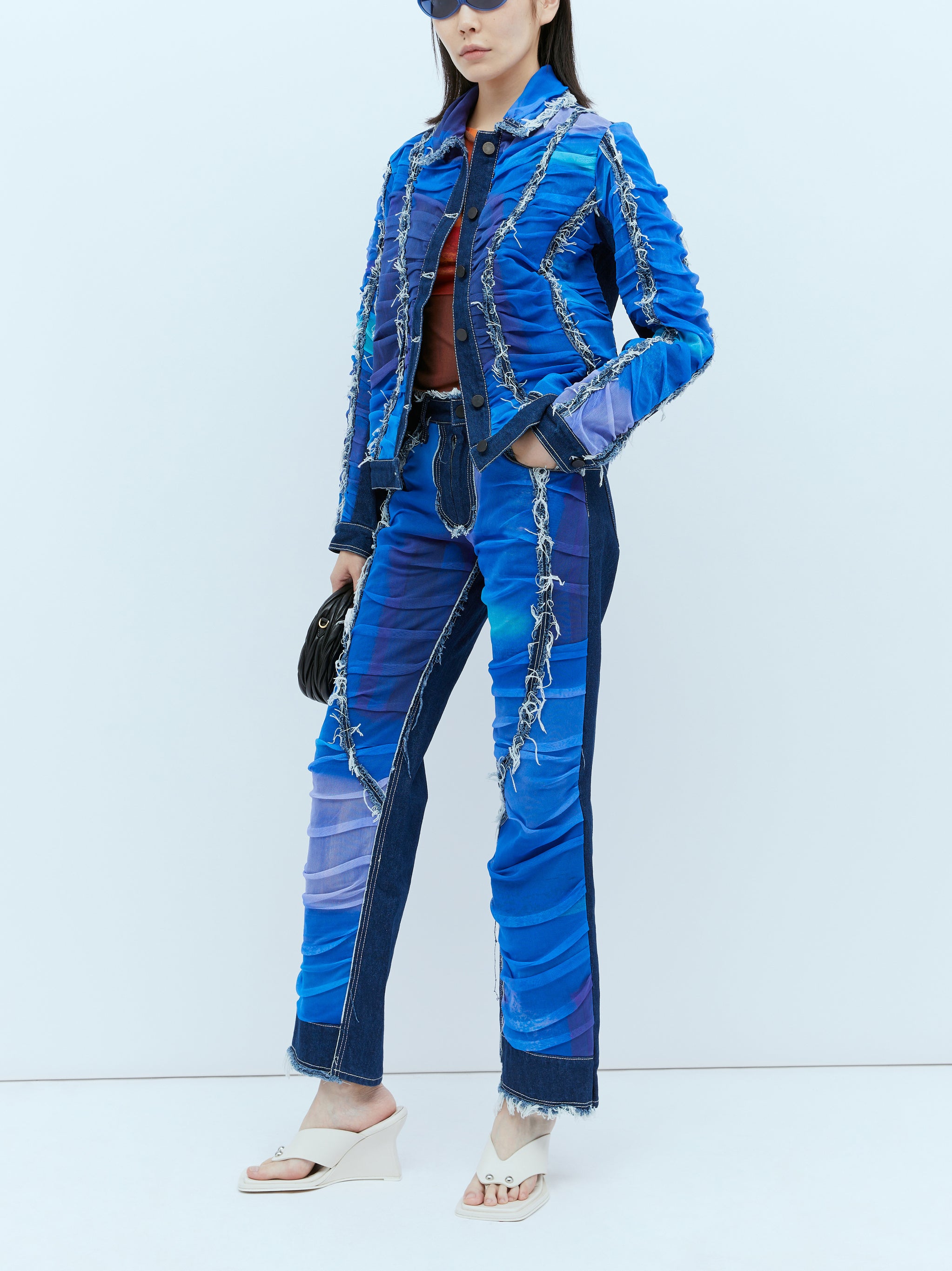 Mesh Construction Denim Jacket