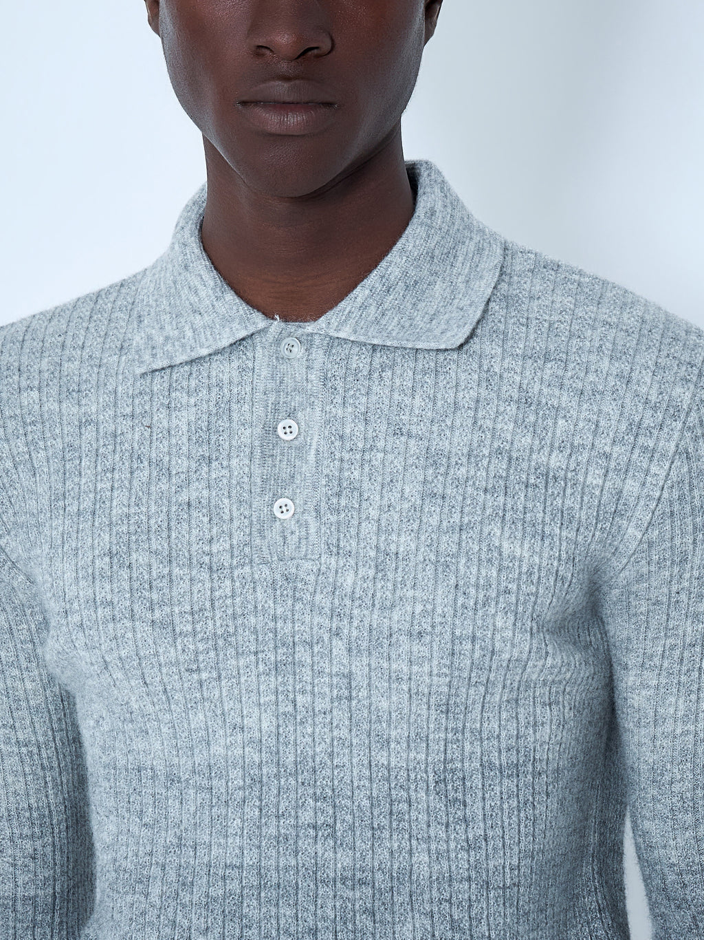 Ribbed Knit Polo Sweater