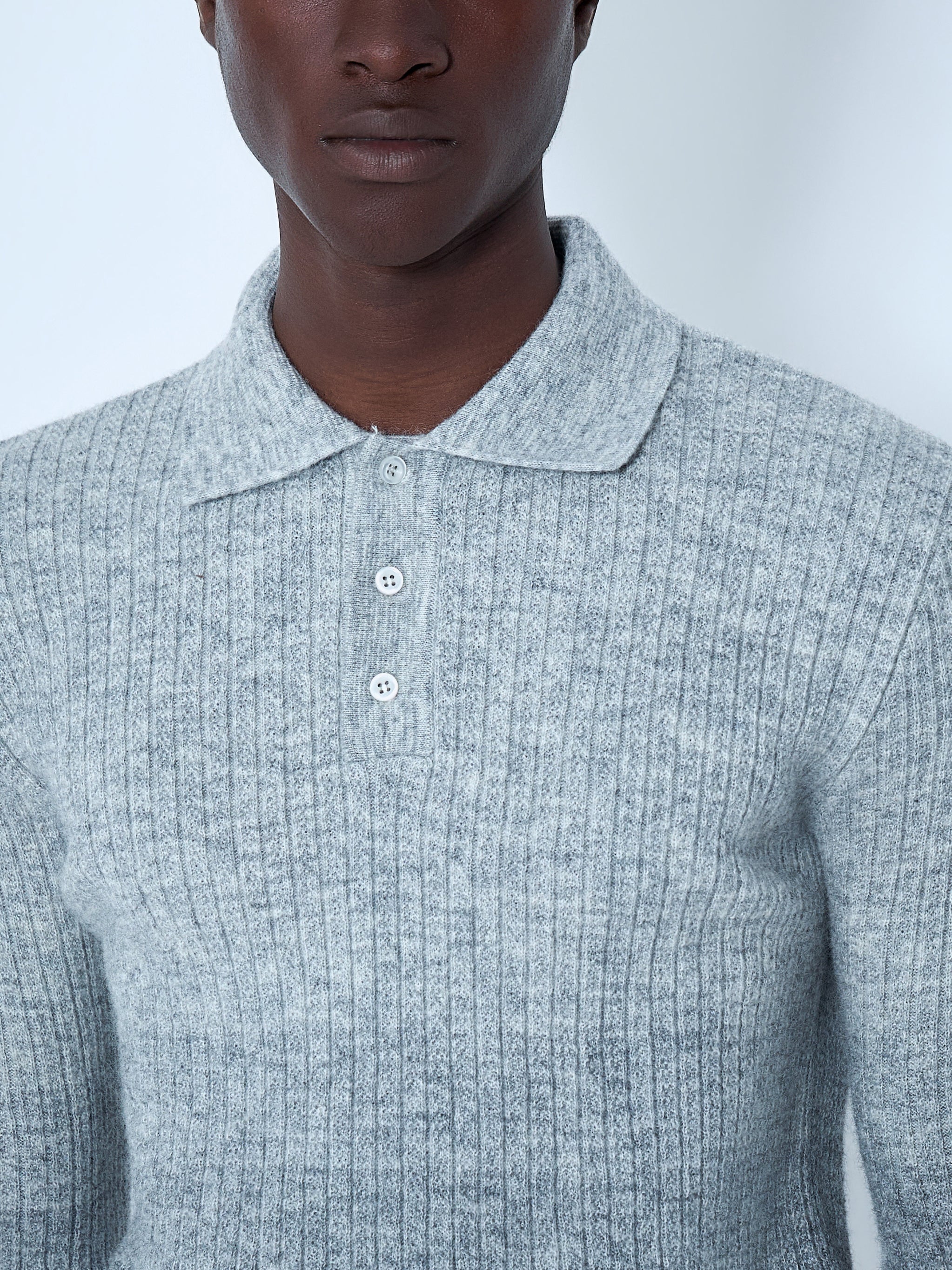 Ribbed Knit Polo Sweater