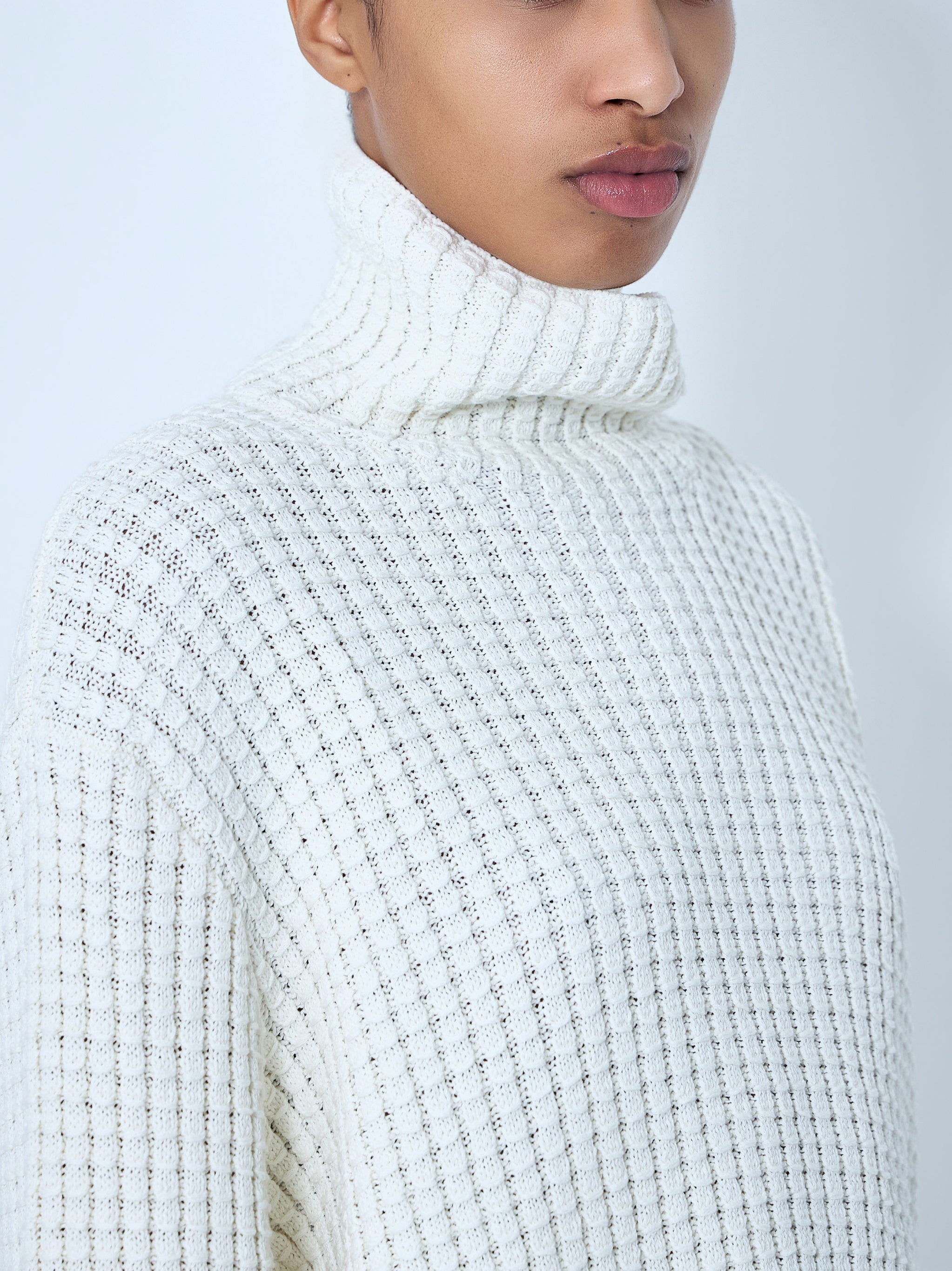 Waffle Knit Turtleneck Sweater