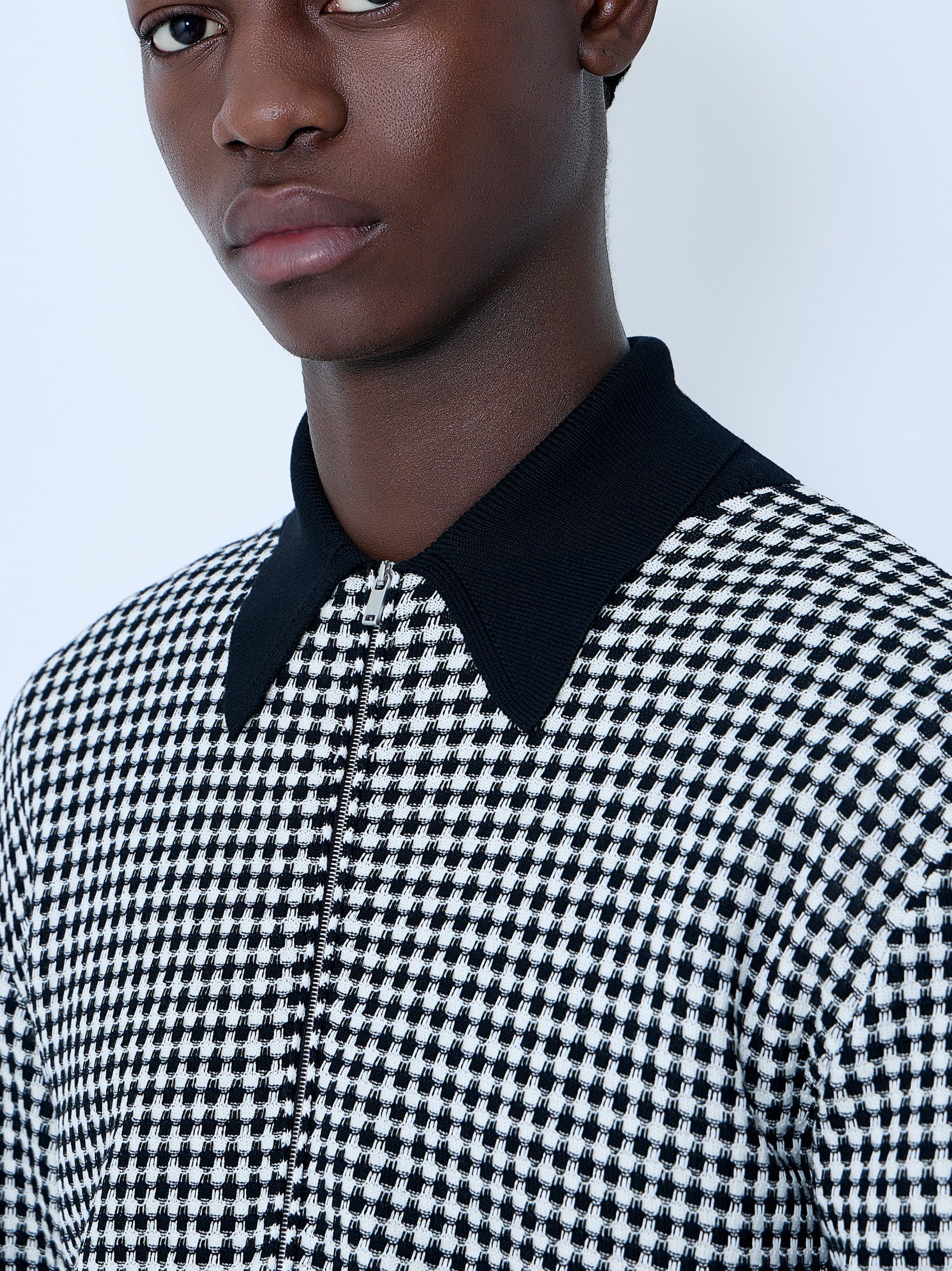 Houndstooth Zip-Up Shirt