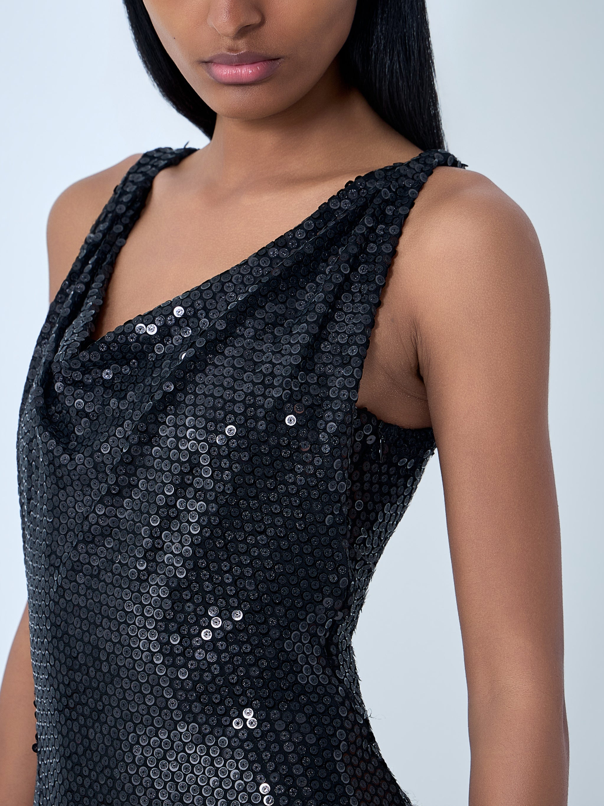 Sequined Cowl Neck Gown