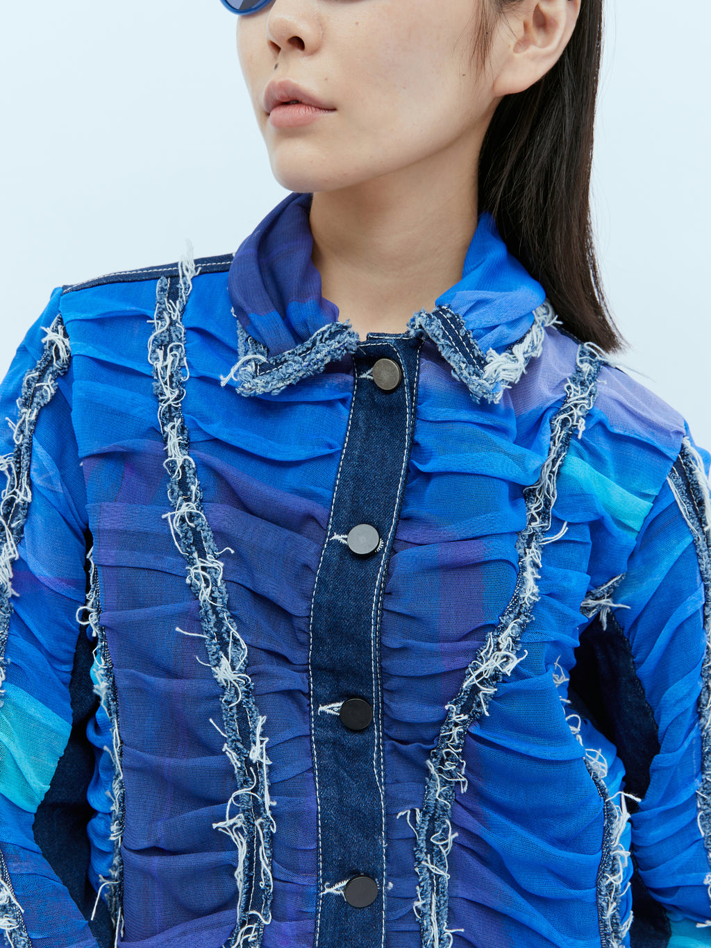 Mesh Construction Denim Jacket