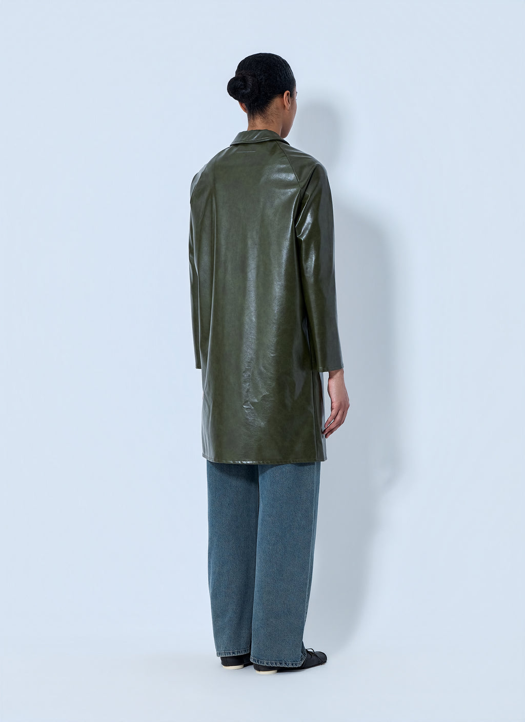 Faux-Leather Button-Up Coat