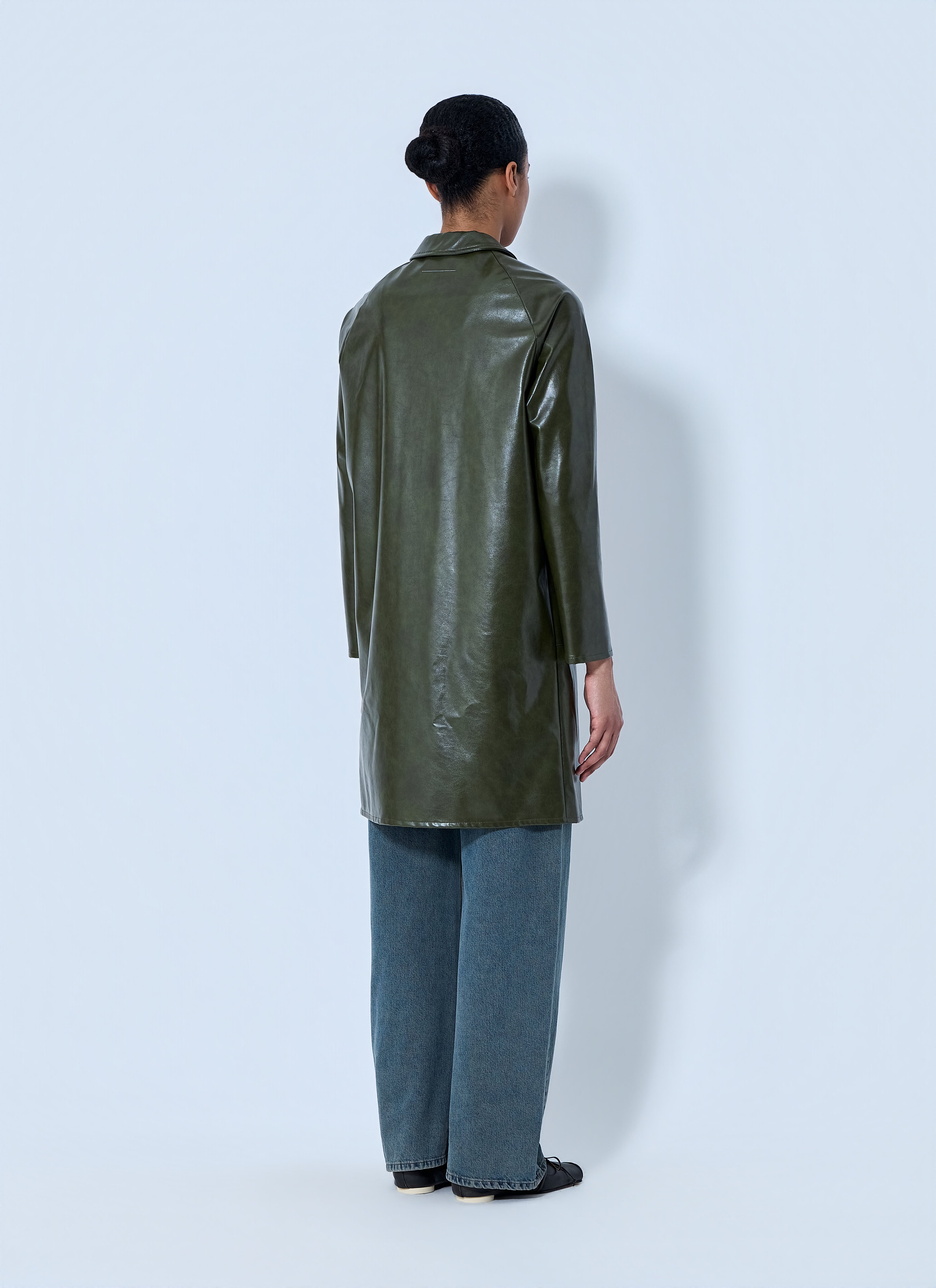 Faux-Leather Button-Up Coat
