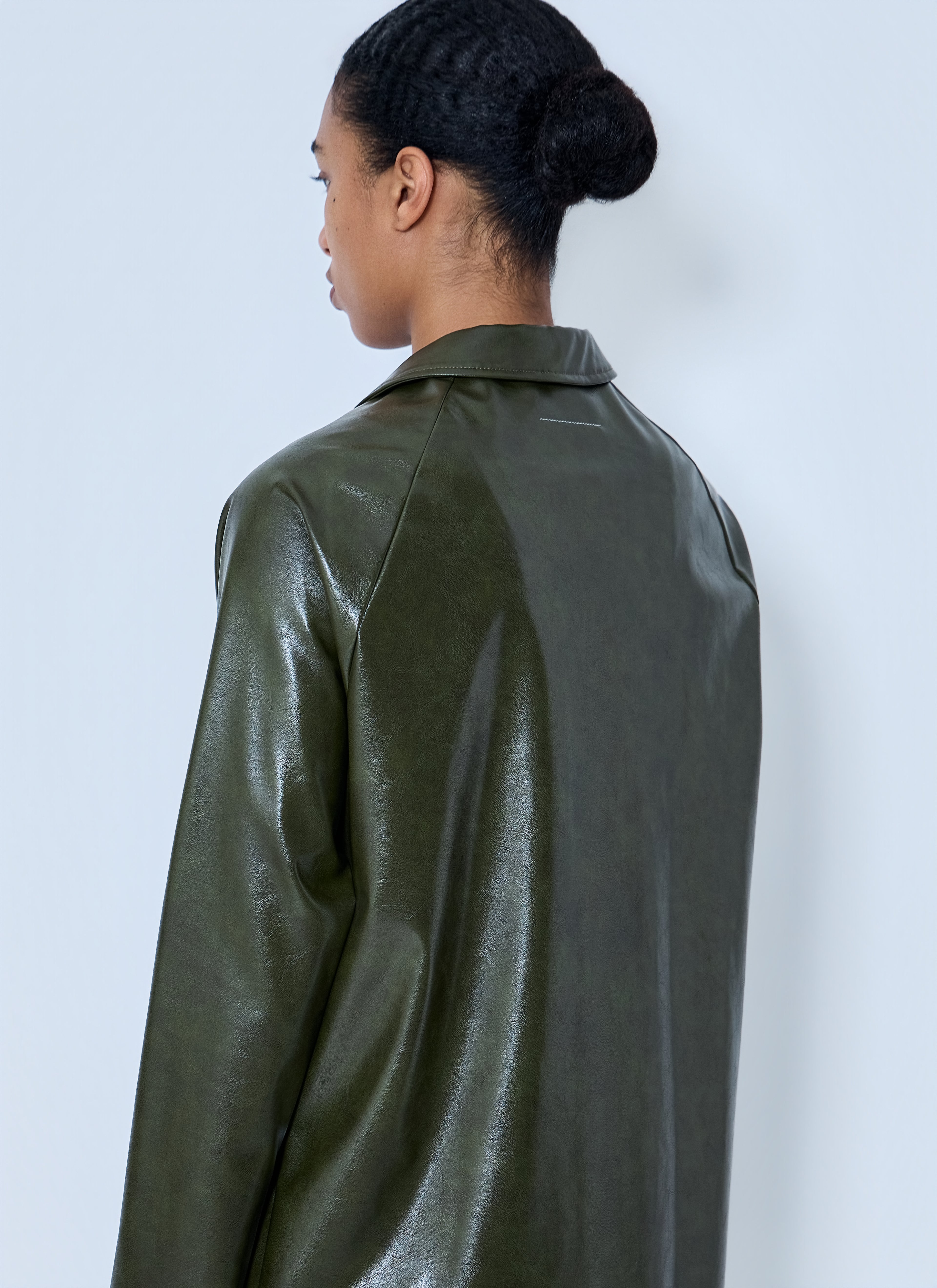 Faux-Leather Button-Up Coat