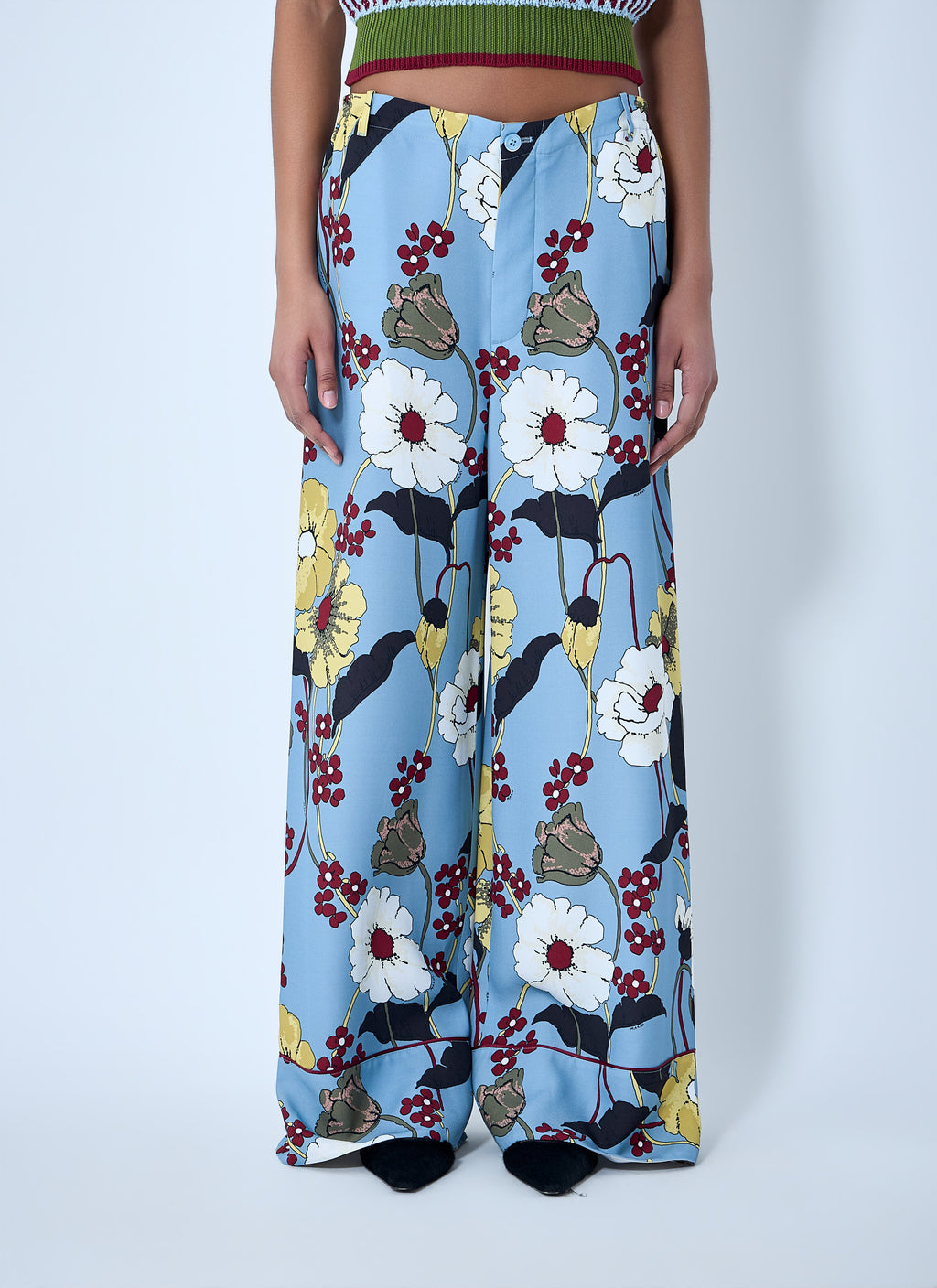 Wide-Leg Floral Trousers