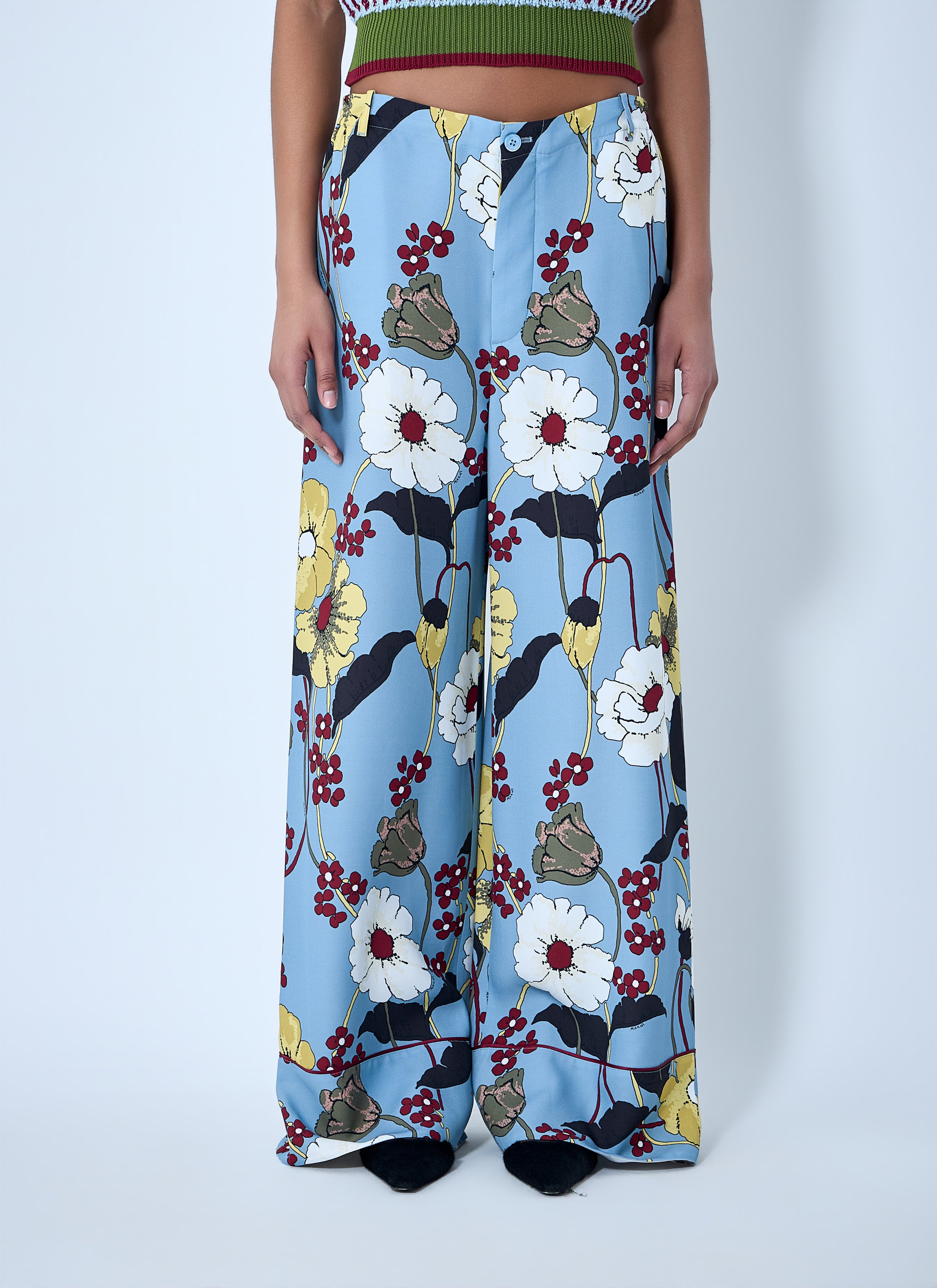 Wide-Leg Floral Trousers