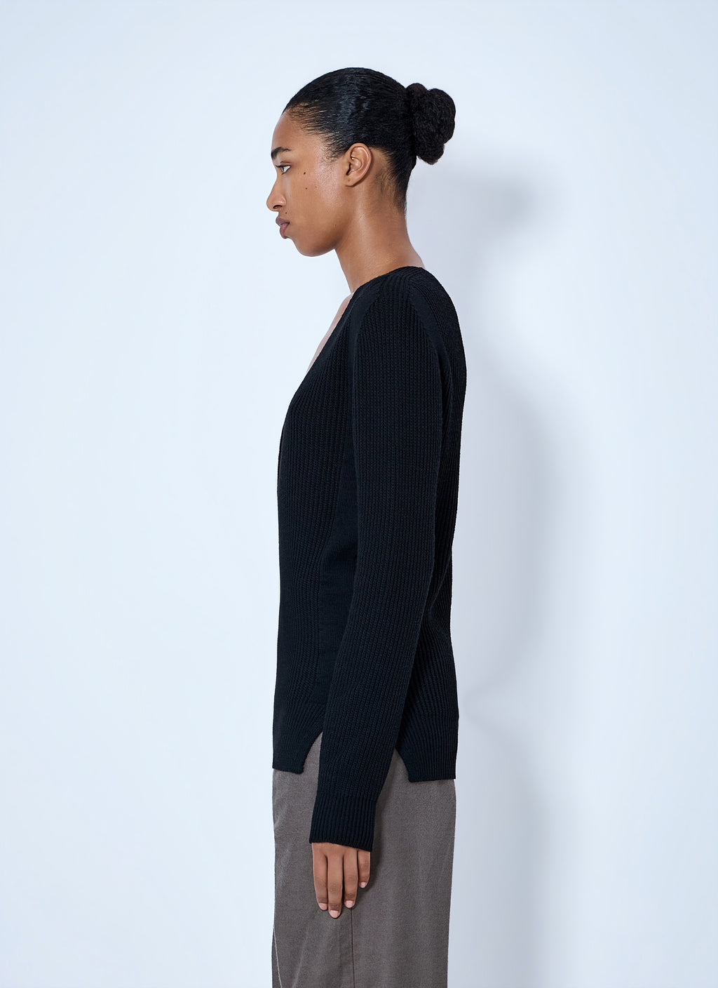 Deep V-Neck Ribbed Sweater