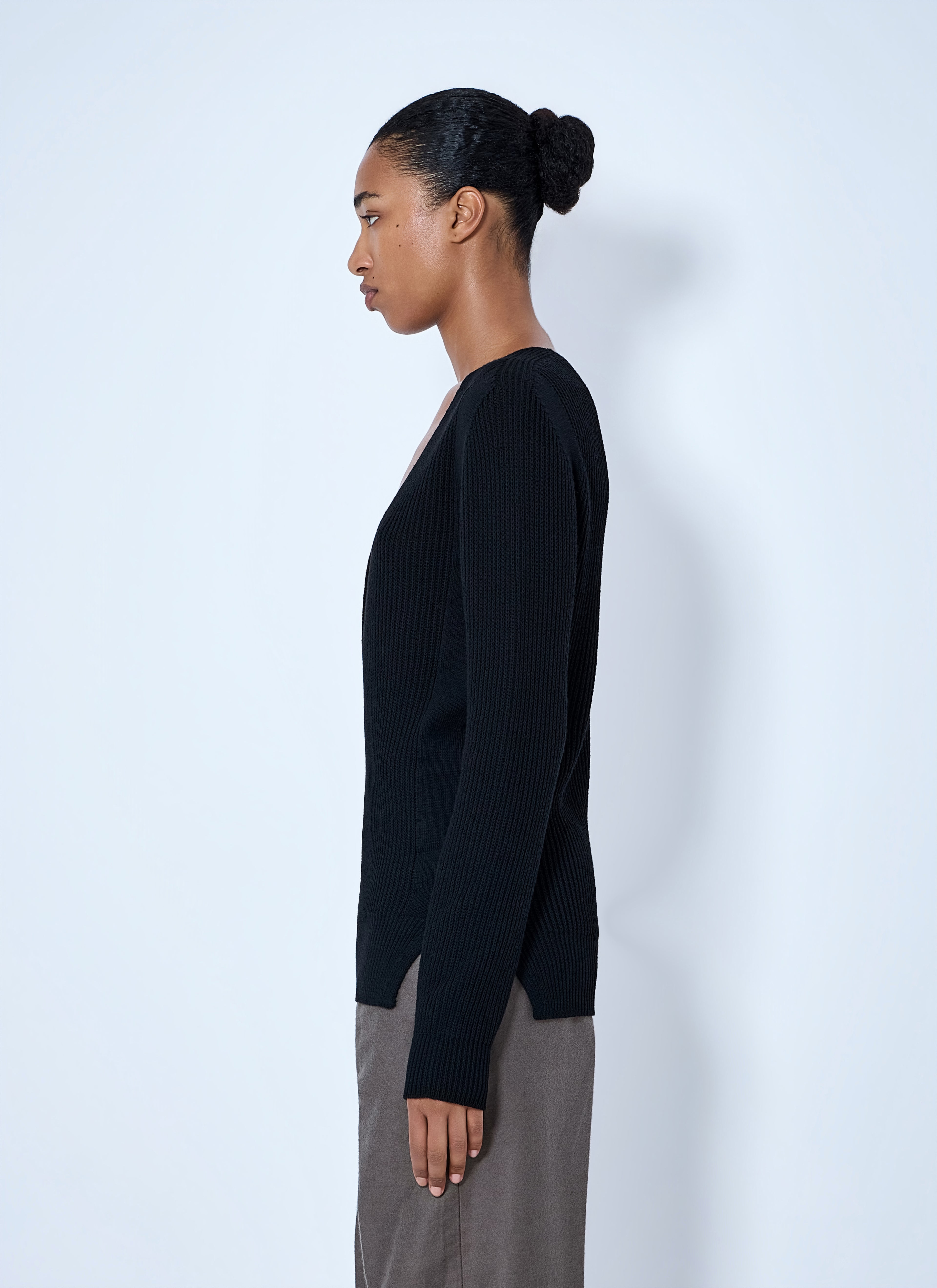 Deep V-Neck Ribbed Sweater