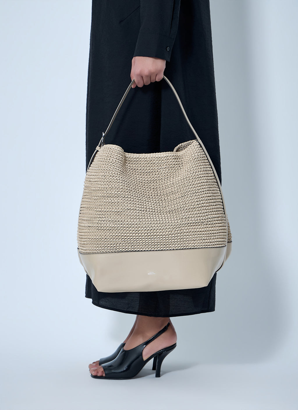 Belted Woven Leather Tote Bag