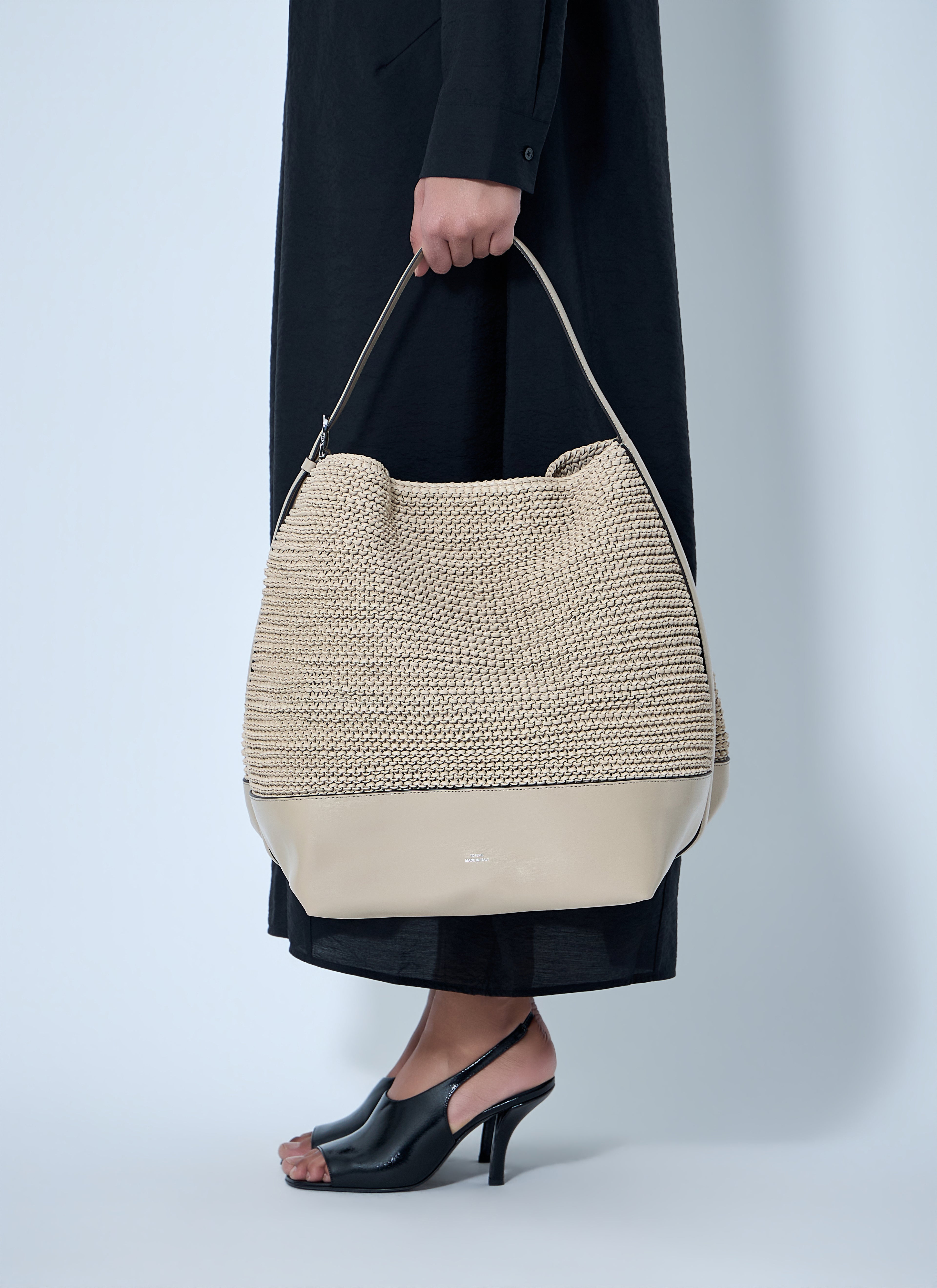 Belted Woven Leather Tote Bag