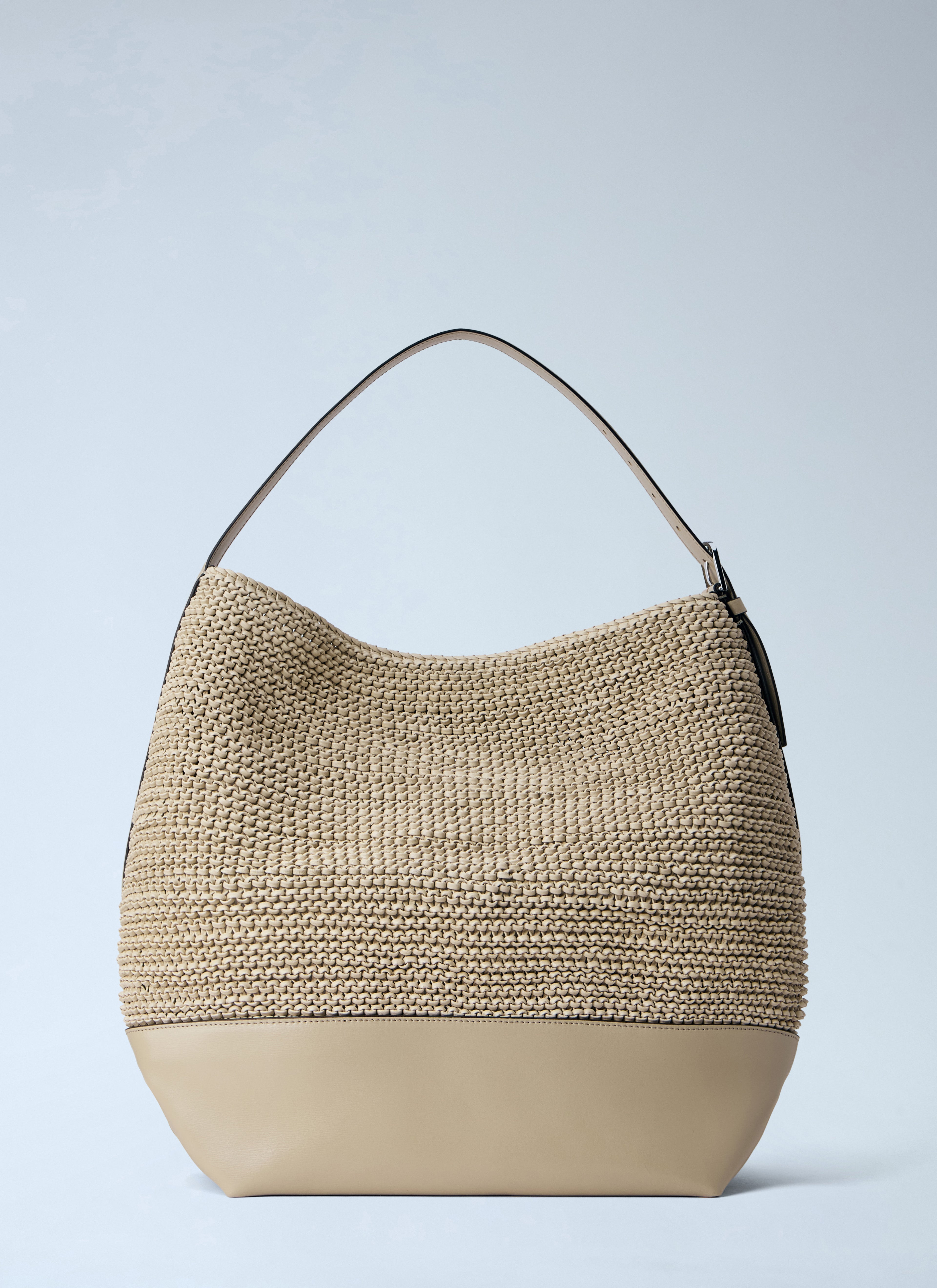 Belted Woven Leather Tote Bag